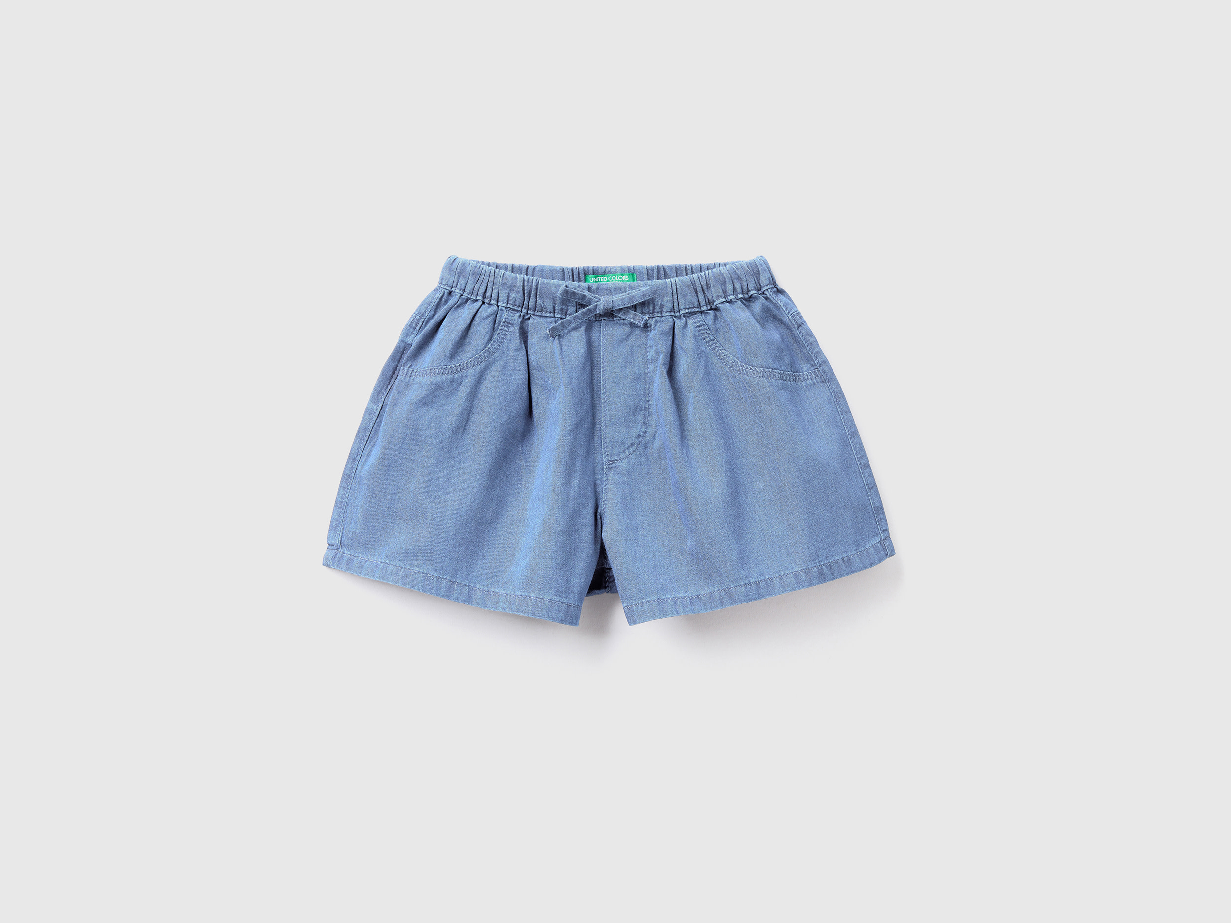 Benetton, Shorts Leggeri Effetto Jeans, Blu Chiaro, Bambini
