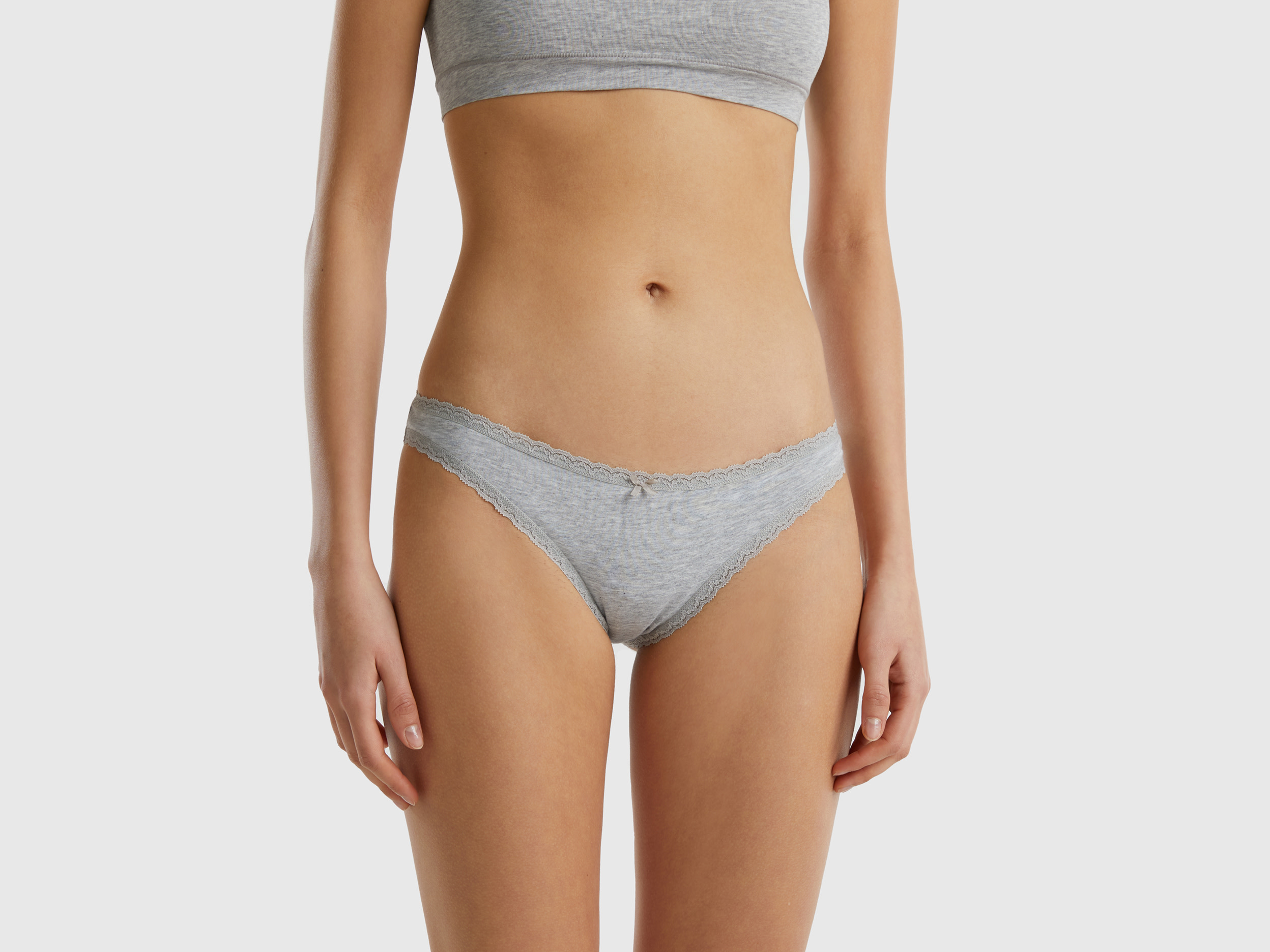 Benetton, Low-rise Underwear In Stretch Organic Cotton, size M, Light Gray, Women