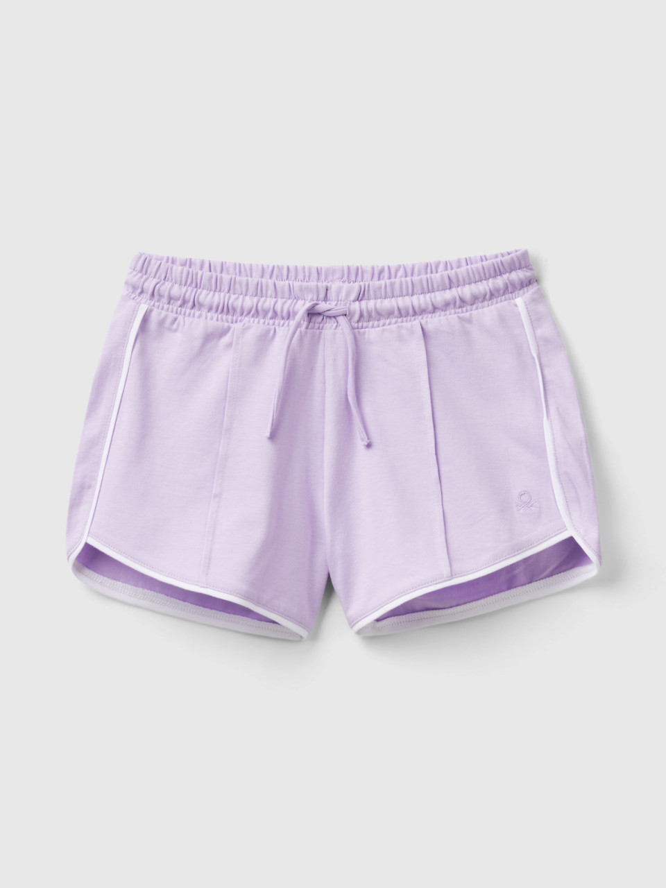 Benetton, 100% Cotton Shorts With Drawstring, Lilac, Kids