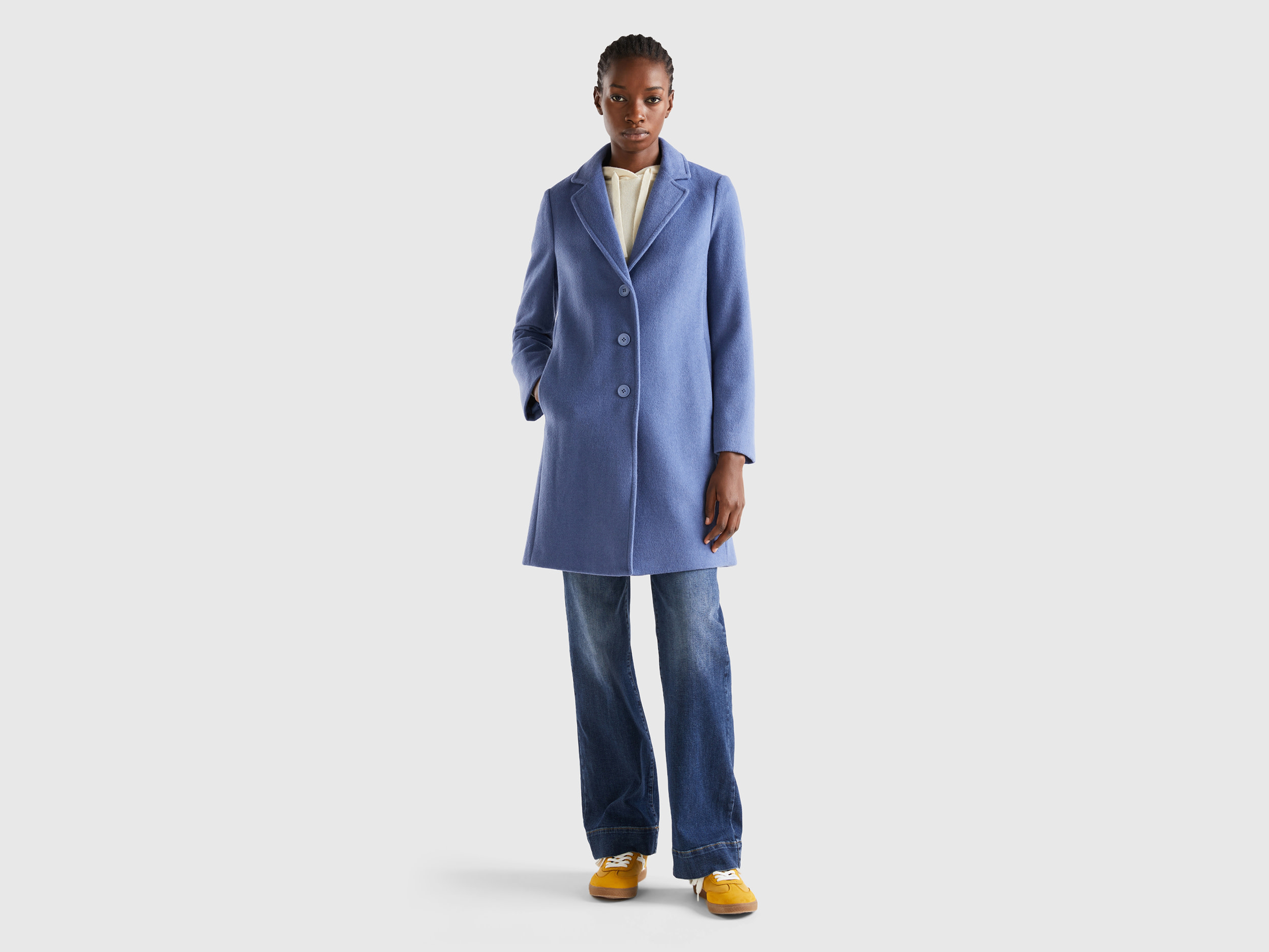 Benetton, Short Coat In Wool Blend Cloth, size 18, Light Blue, Women