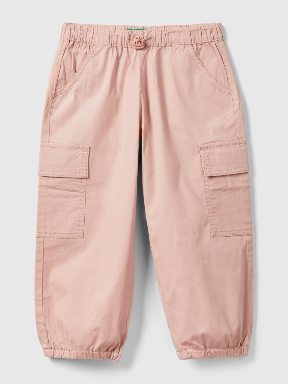 Benetton, Stretch Cotton Cargo Trousers, Soft Pink, Kids