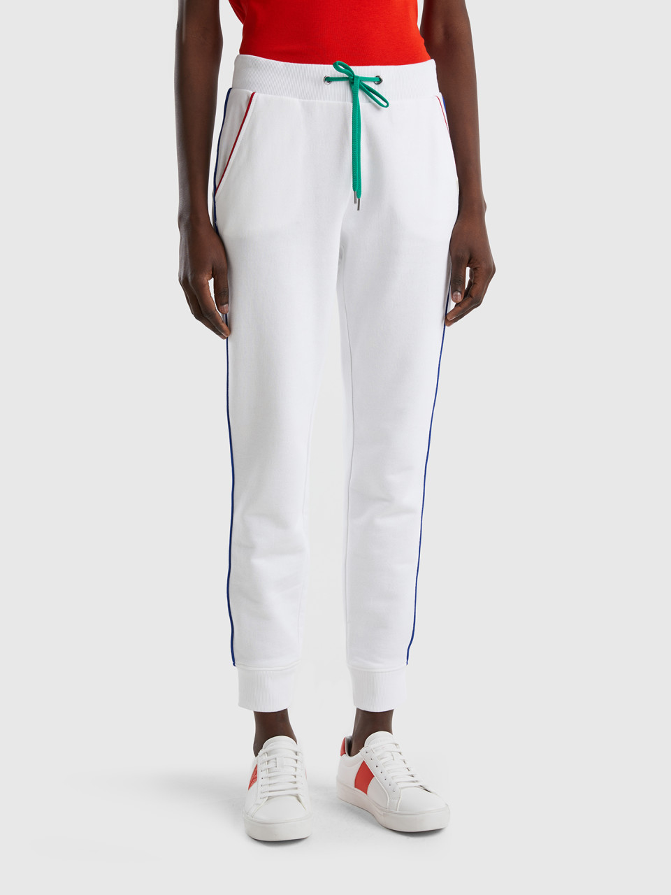 Benetton, Sweatpants With Drawstring, White, Women