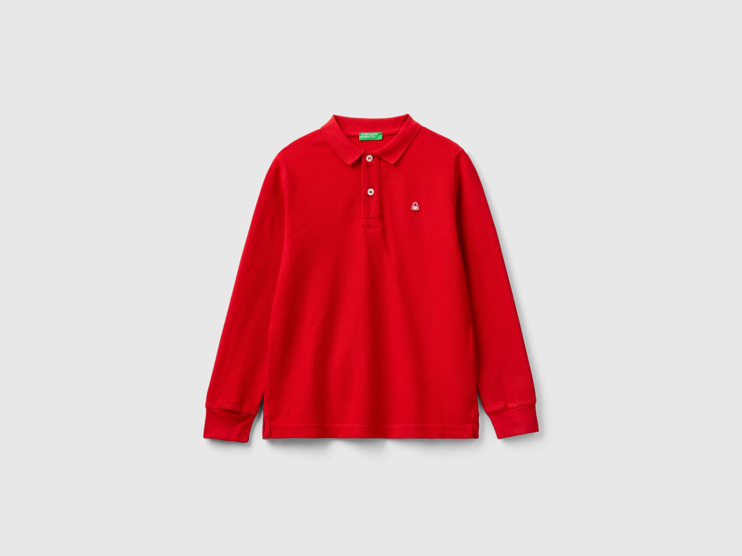 Benetton, 100% Organic Cotton Long Sleeve Polo, size 2XL, Red, Kids