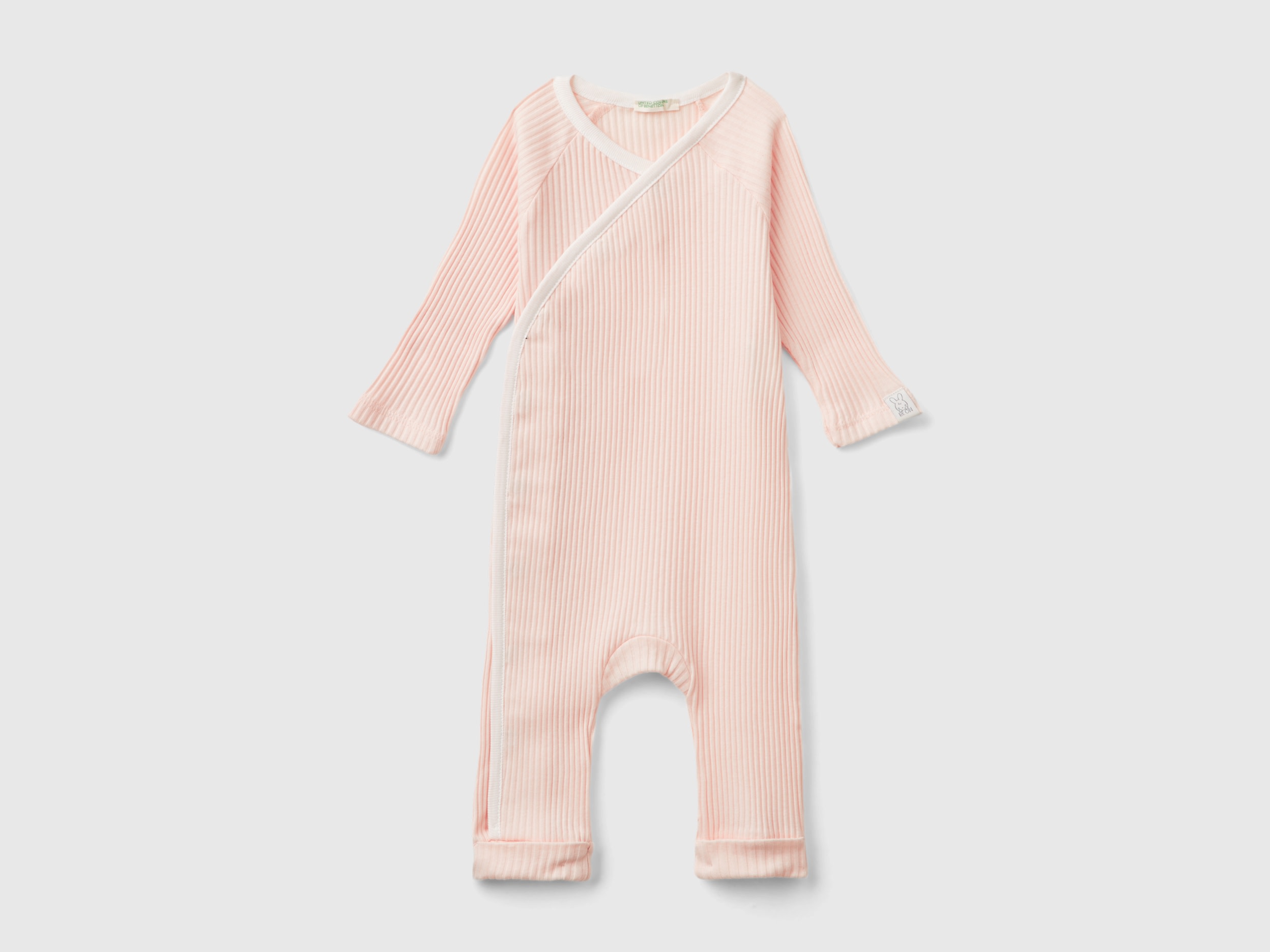 Benetton, Tutina A Costine In Cotone Bio, Rosa Tenue, Bambini