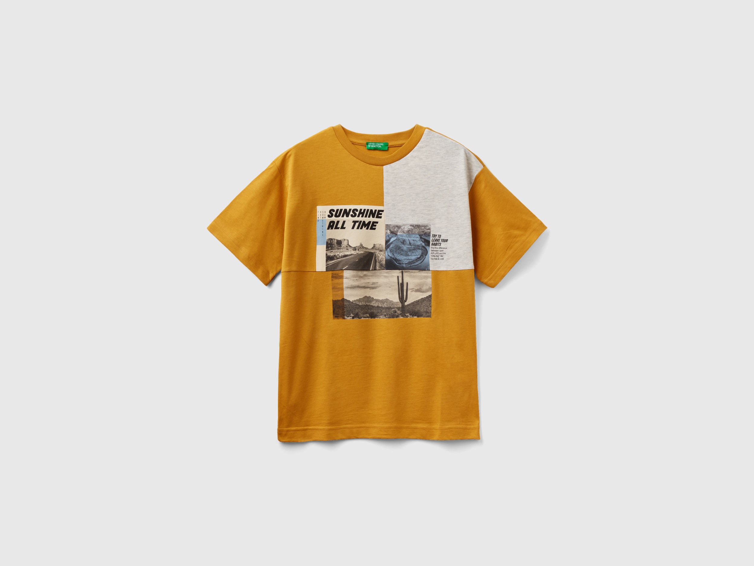 Benetton, T-shirt With Photo Print, size S, Mustard, Kids