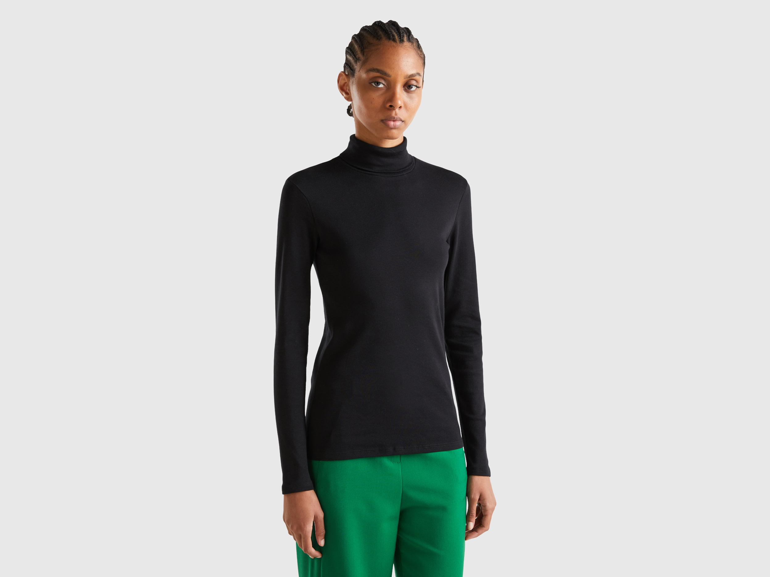 Benetton, Long Sleeve T-shirt With High Neck, size XS, Black, Women