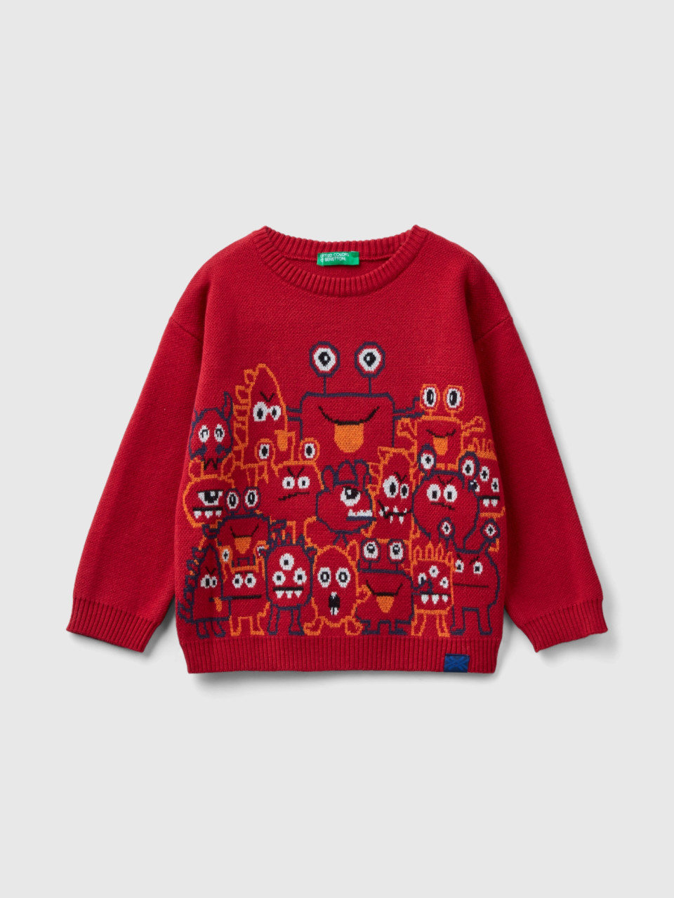 Benetton, Sweater With Monster Graphics, Red, Kids