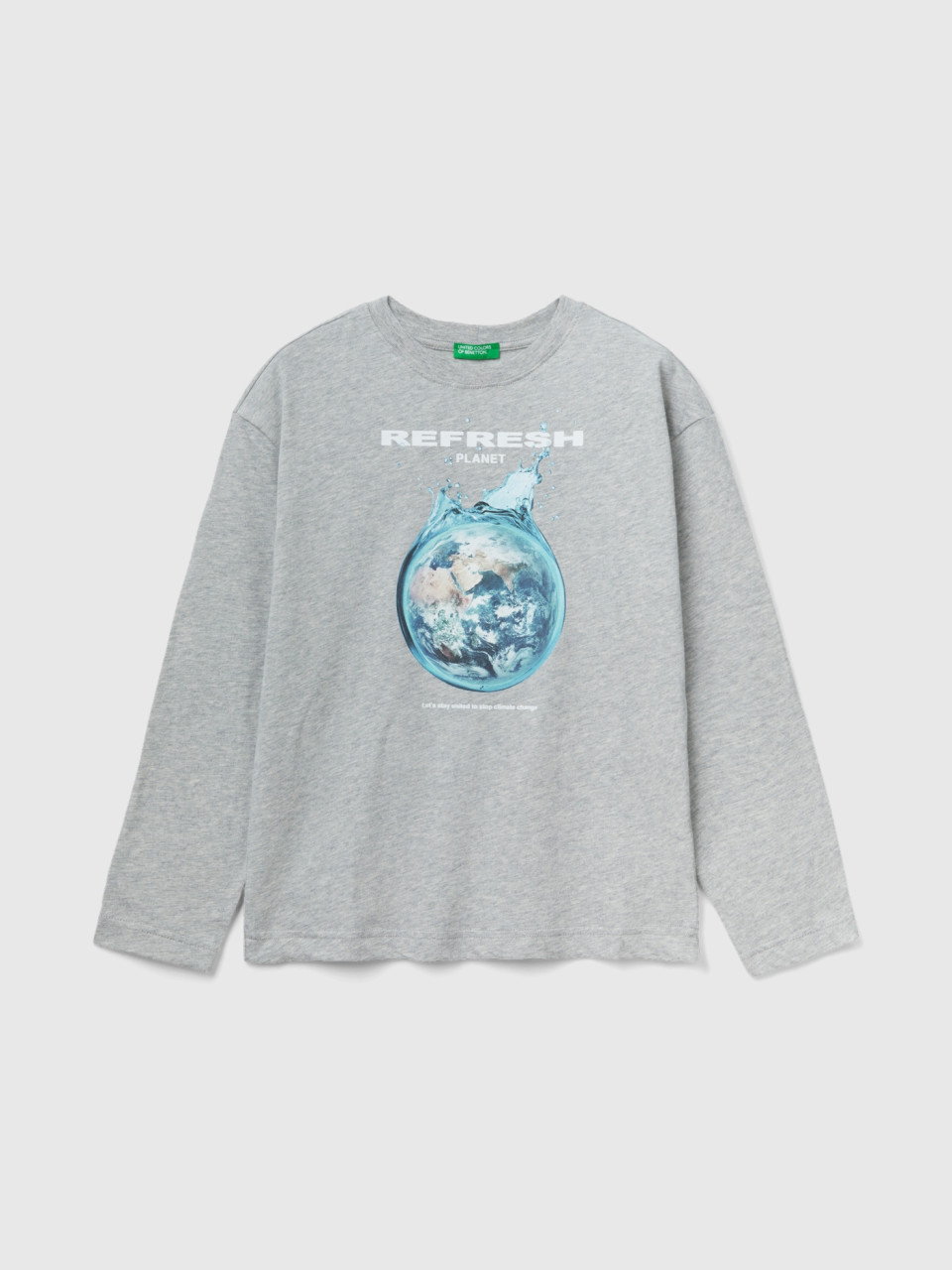 Benetton, T-shirt En Coton Chaud À Imprimé, Gris Clair, Enfants