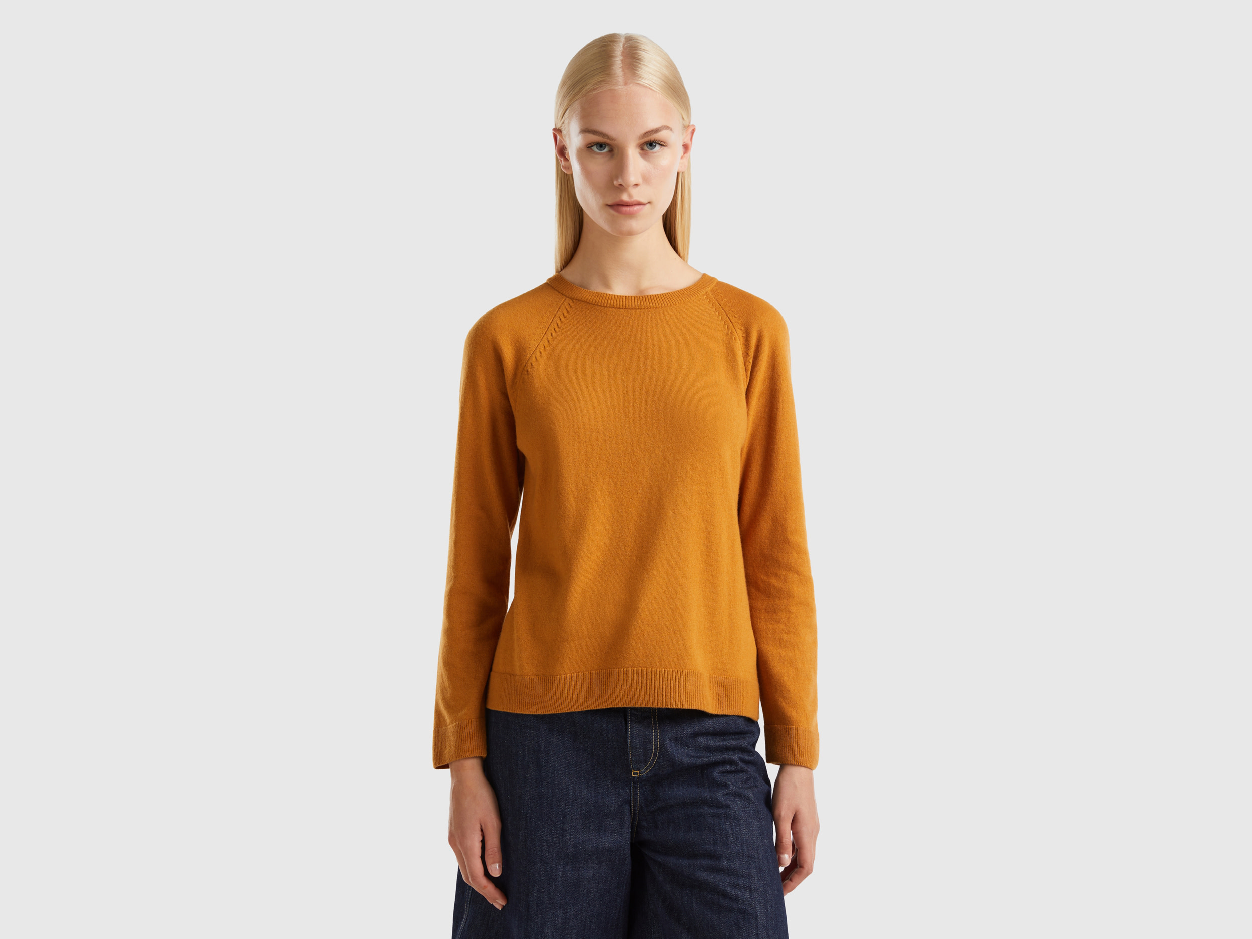 Benetton, Tobacco Crew Neck Sweater In Cashmere And Wool Blend, size S, , Women