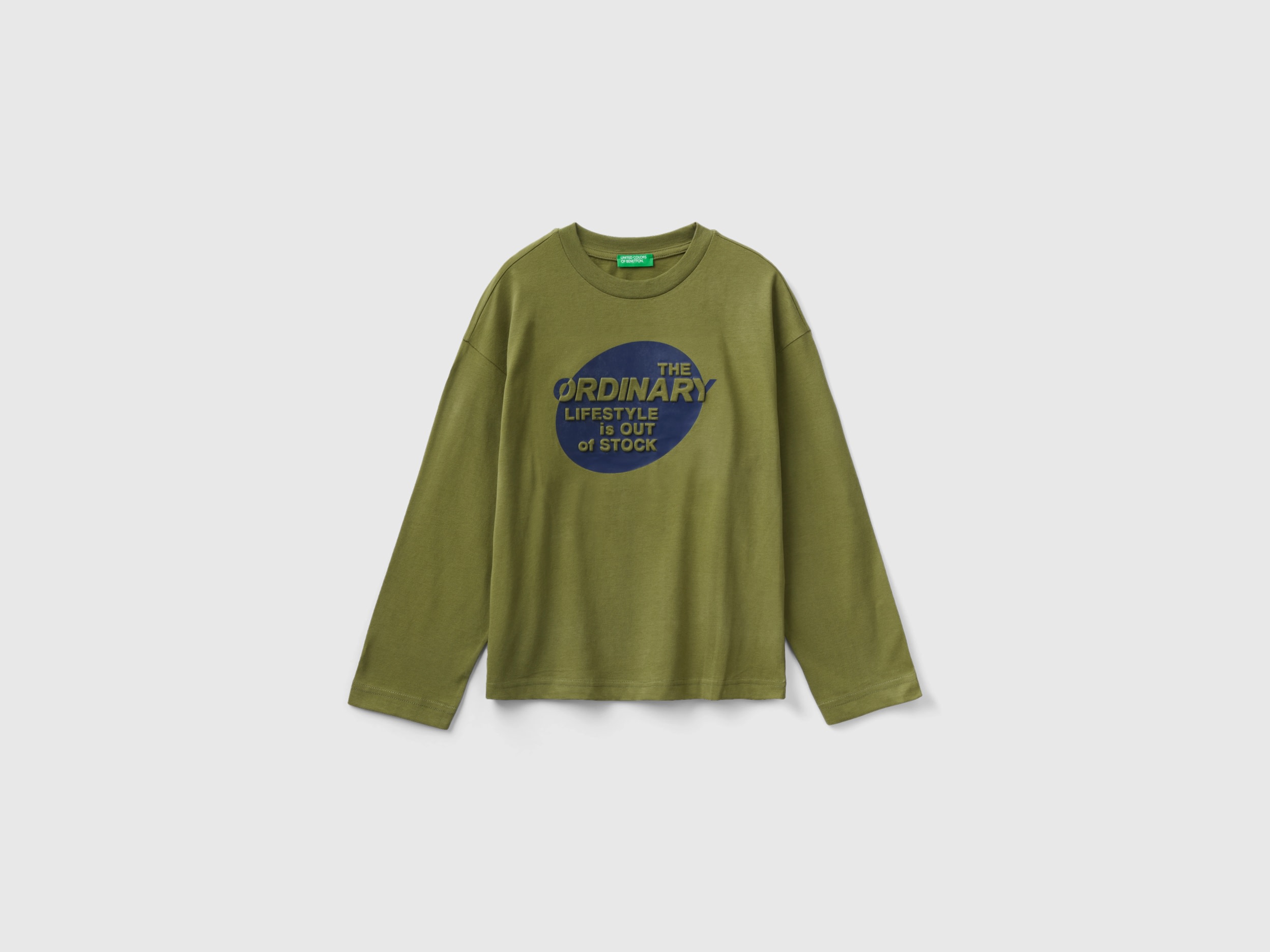 Benetton, T-shirt In Warm Cotton With Print, size L, Military Green, Kids