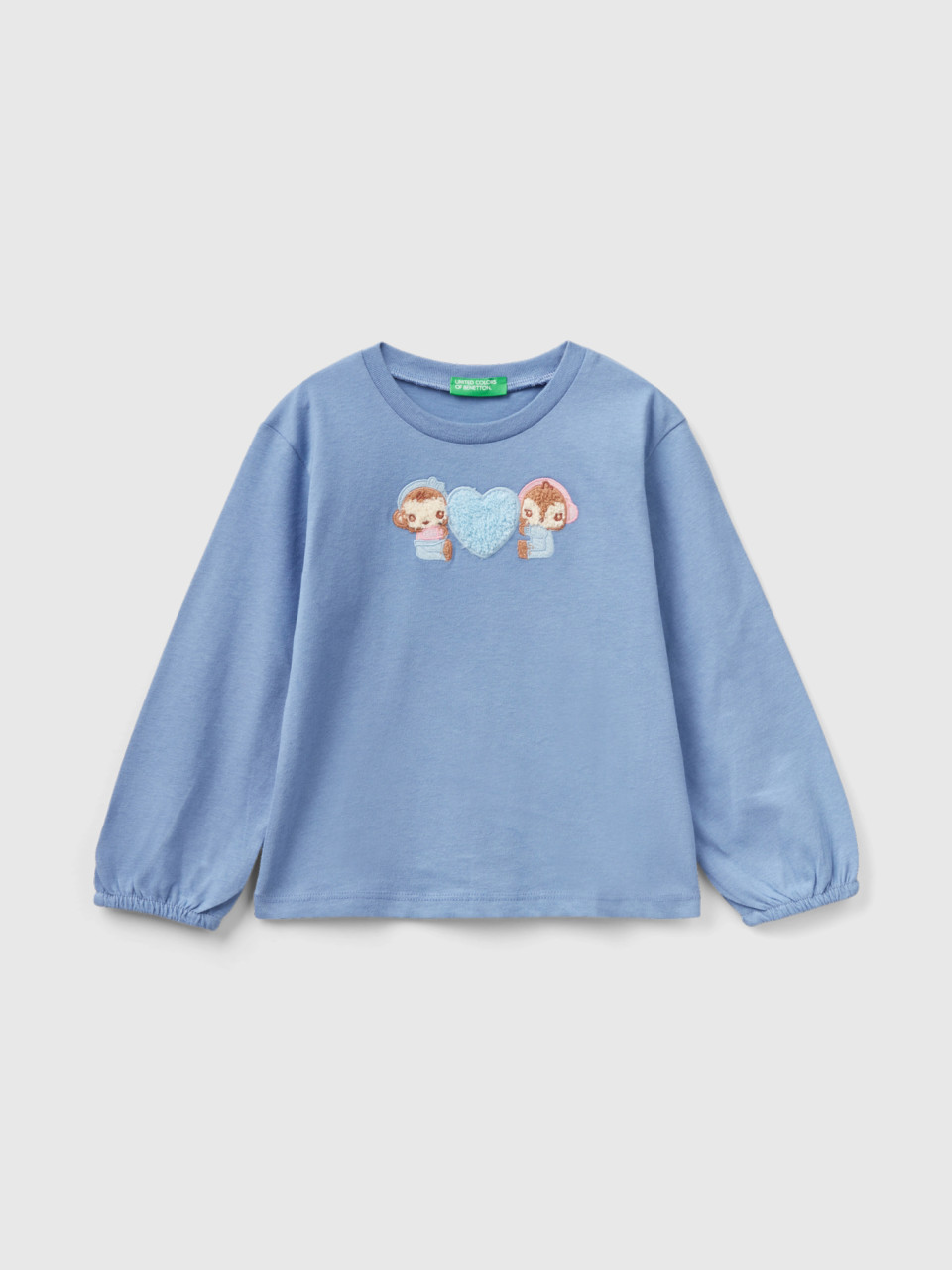 Benetton, T-shirt En Coton Chaud, Bleu Clair, Enfants