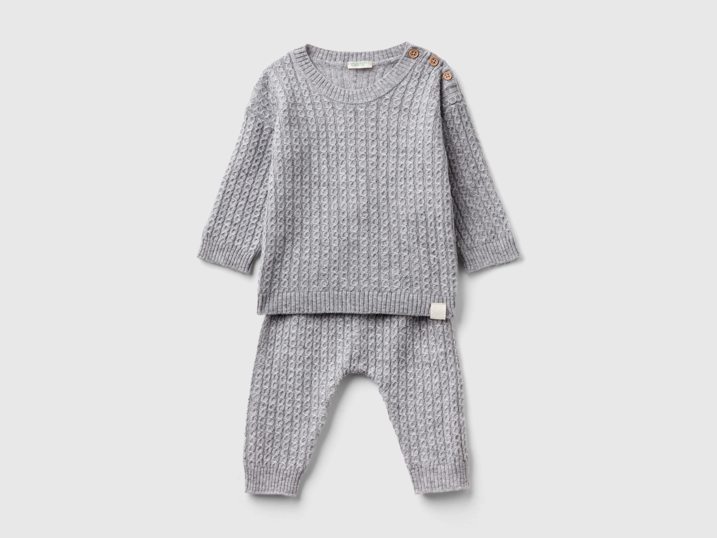 Benetton, Set In Cashmere And Wool Blend, size 3-6, Light Gray, Kids