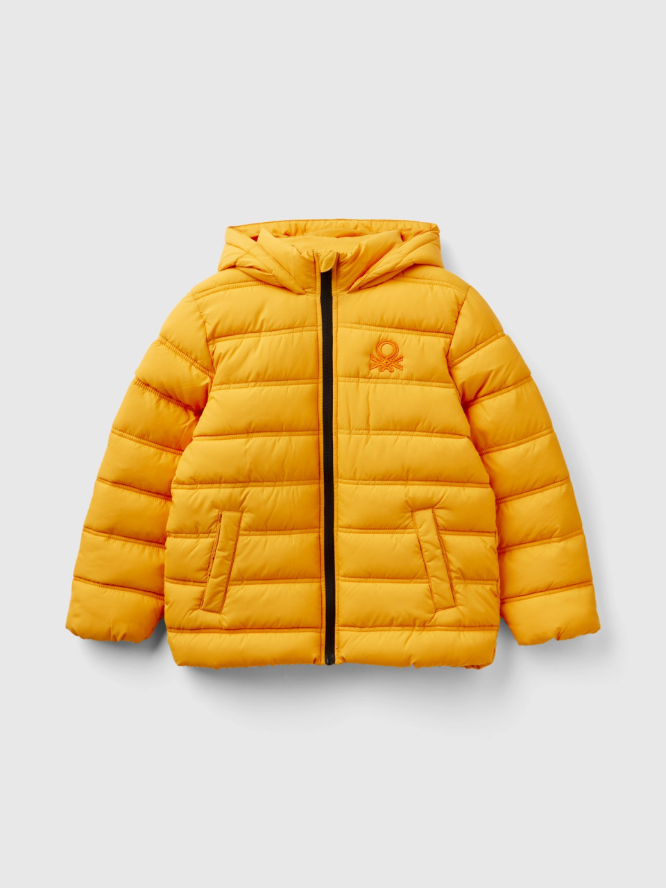 Benetton, Puffer Jacket With Hood And Logo, Yellow, Kids