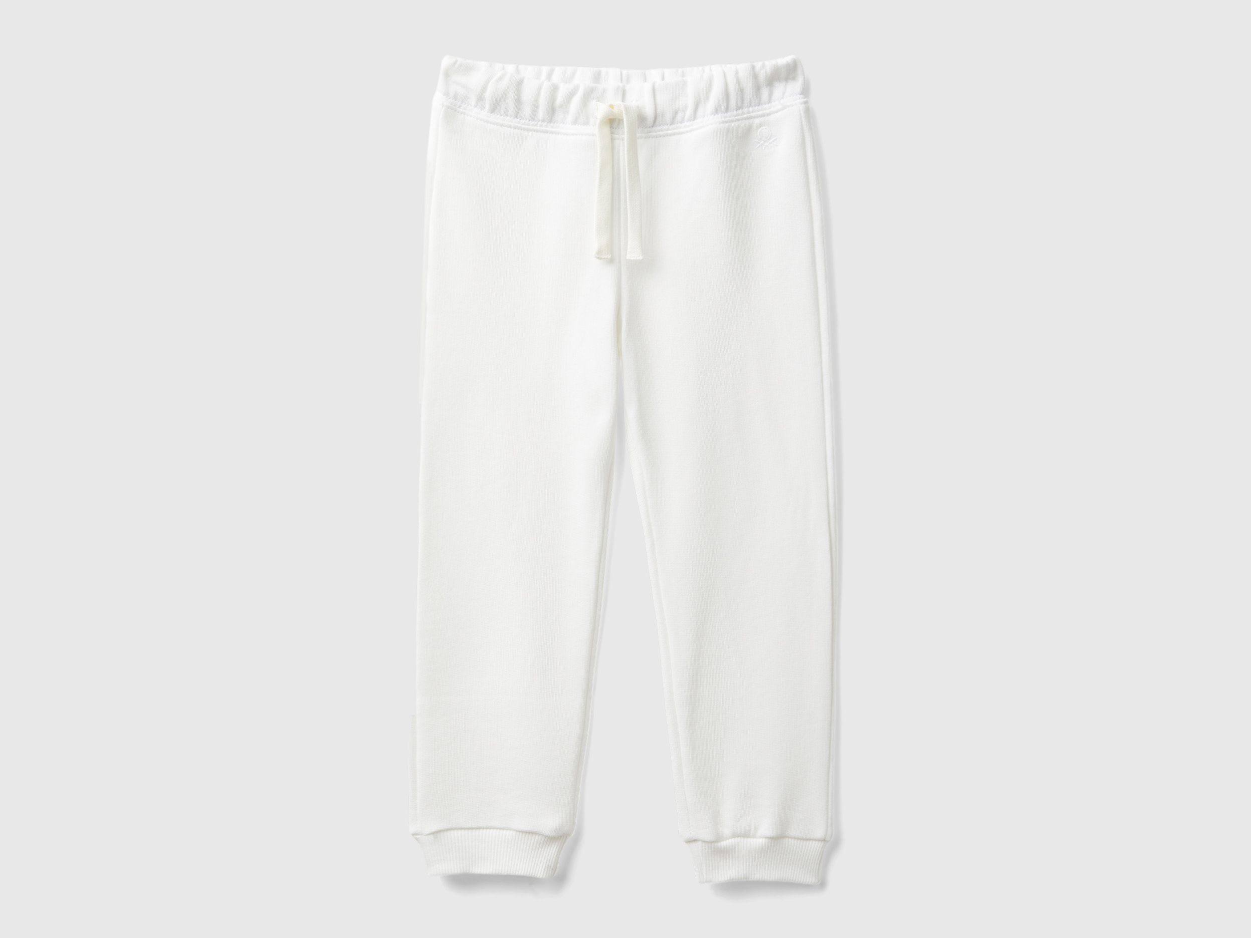 Benetton, Pantaloni In Felpa Di Cotone Bio, Bianco Panna, Bambini