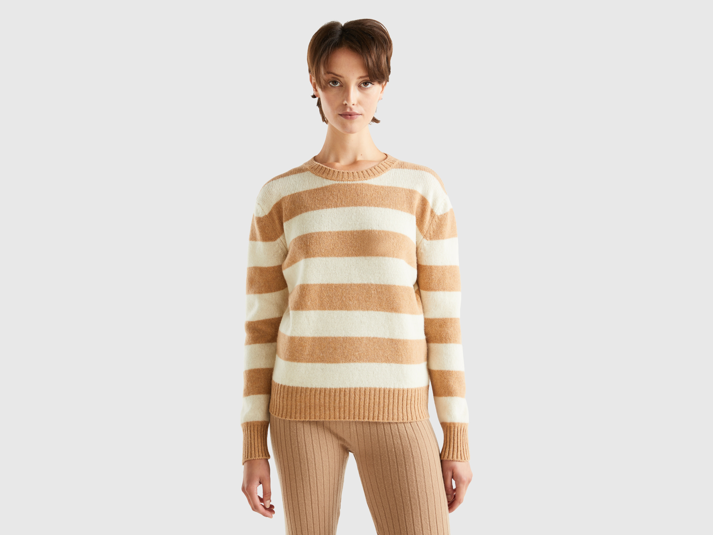 Benetton, Striped Sweater In Pure Shetland Wool, size S, Multi-color, Women