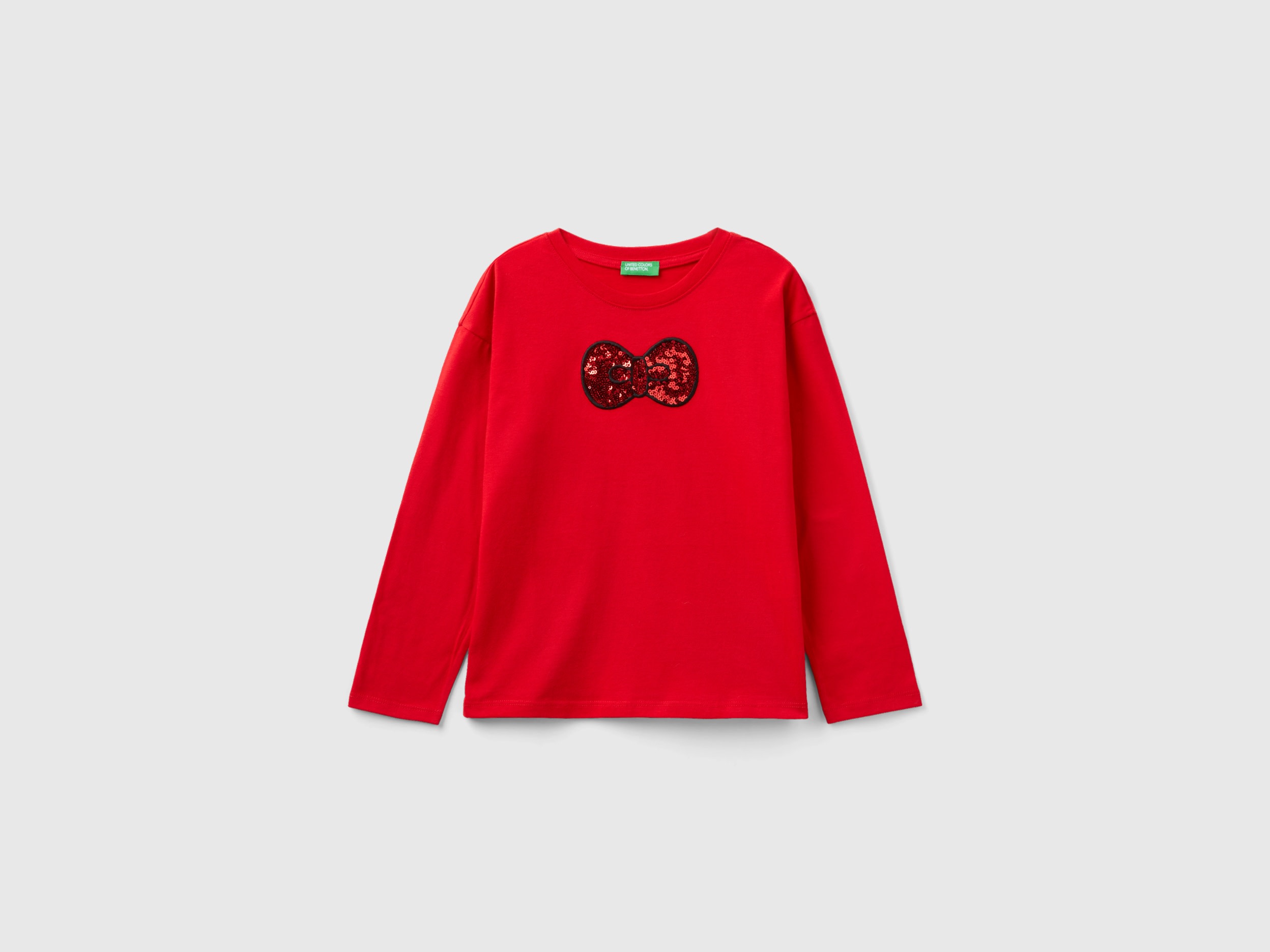 Benetton, Warm Cotton T-shirt With Sequins, size M, Red, Kids