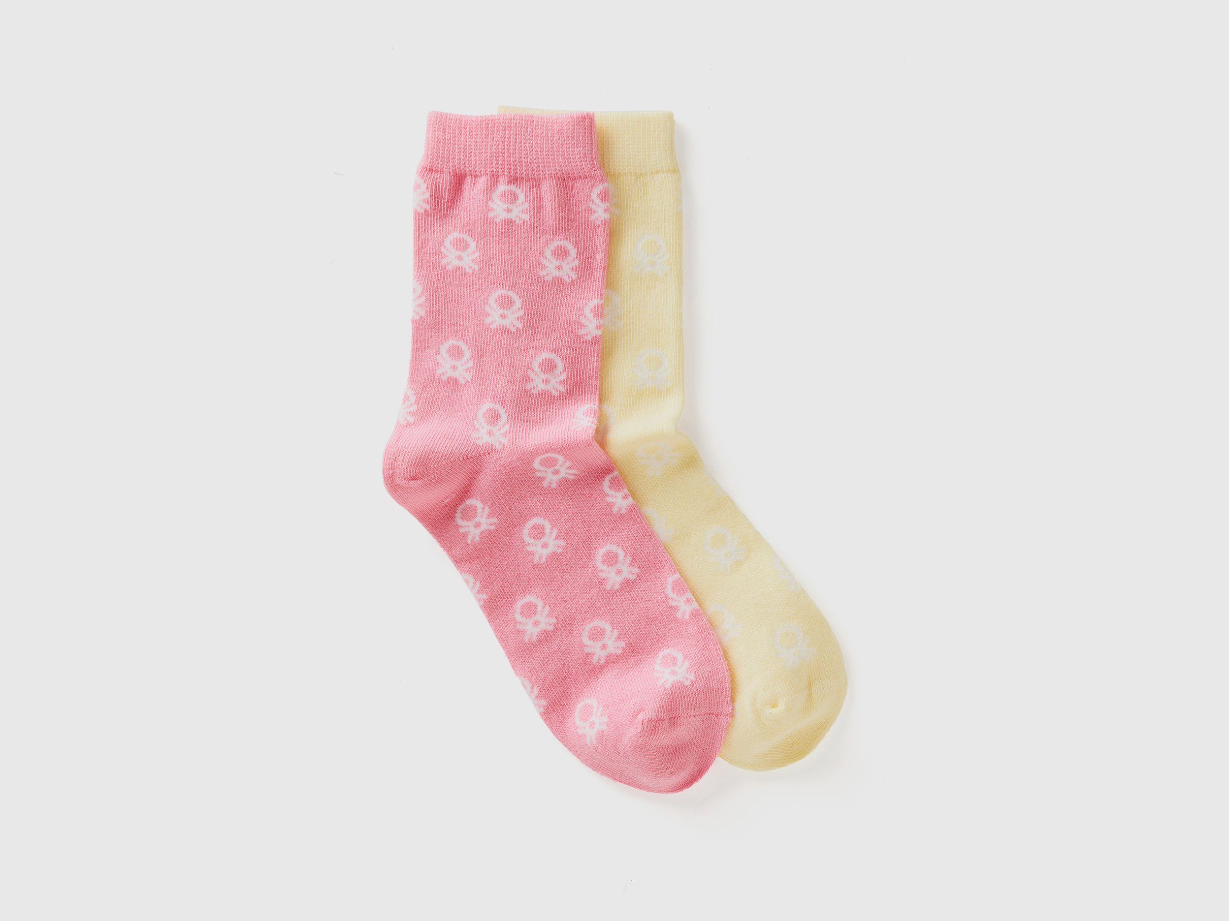 Image of Benetton, Two Pairs Of Long Yellow And Pink Socks, size 25-29, Multi-color, Kids