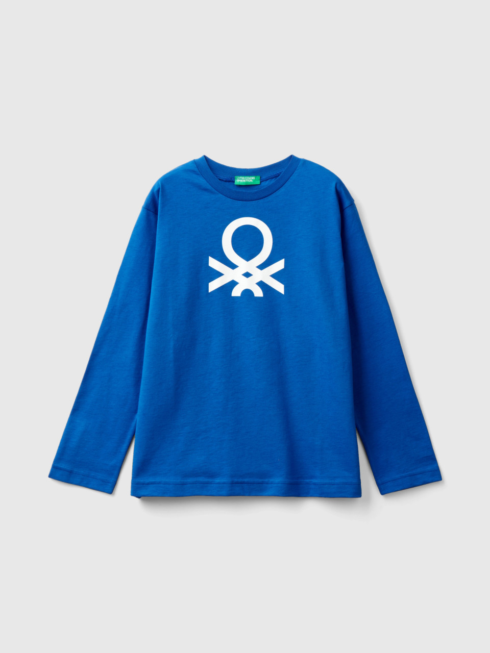 Benetton, T-shirt À Manches Longues Et Logo, Turquoise, Enfants
