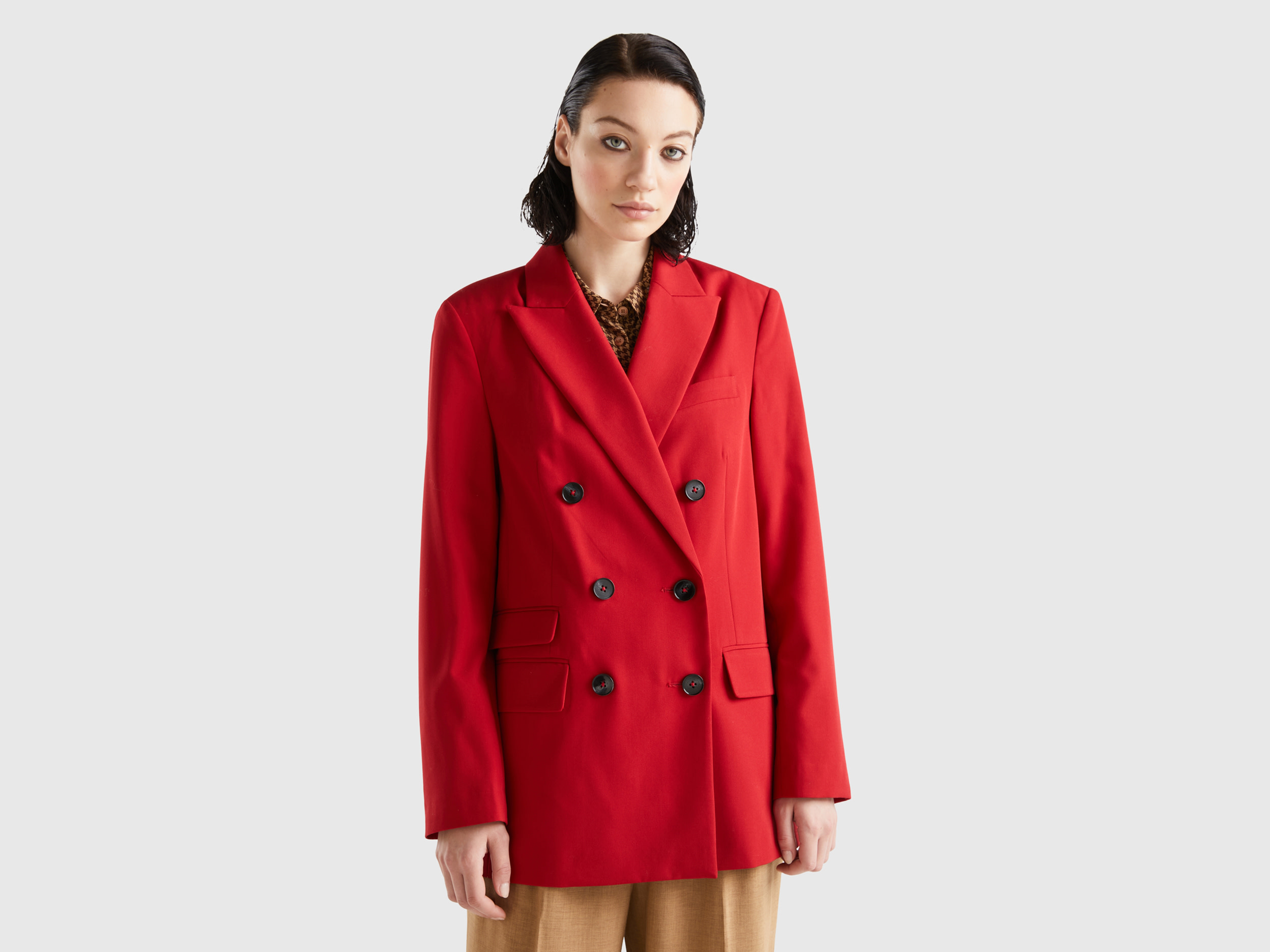 Benetton, Double-breasted Blazer, size 8, Red, Women