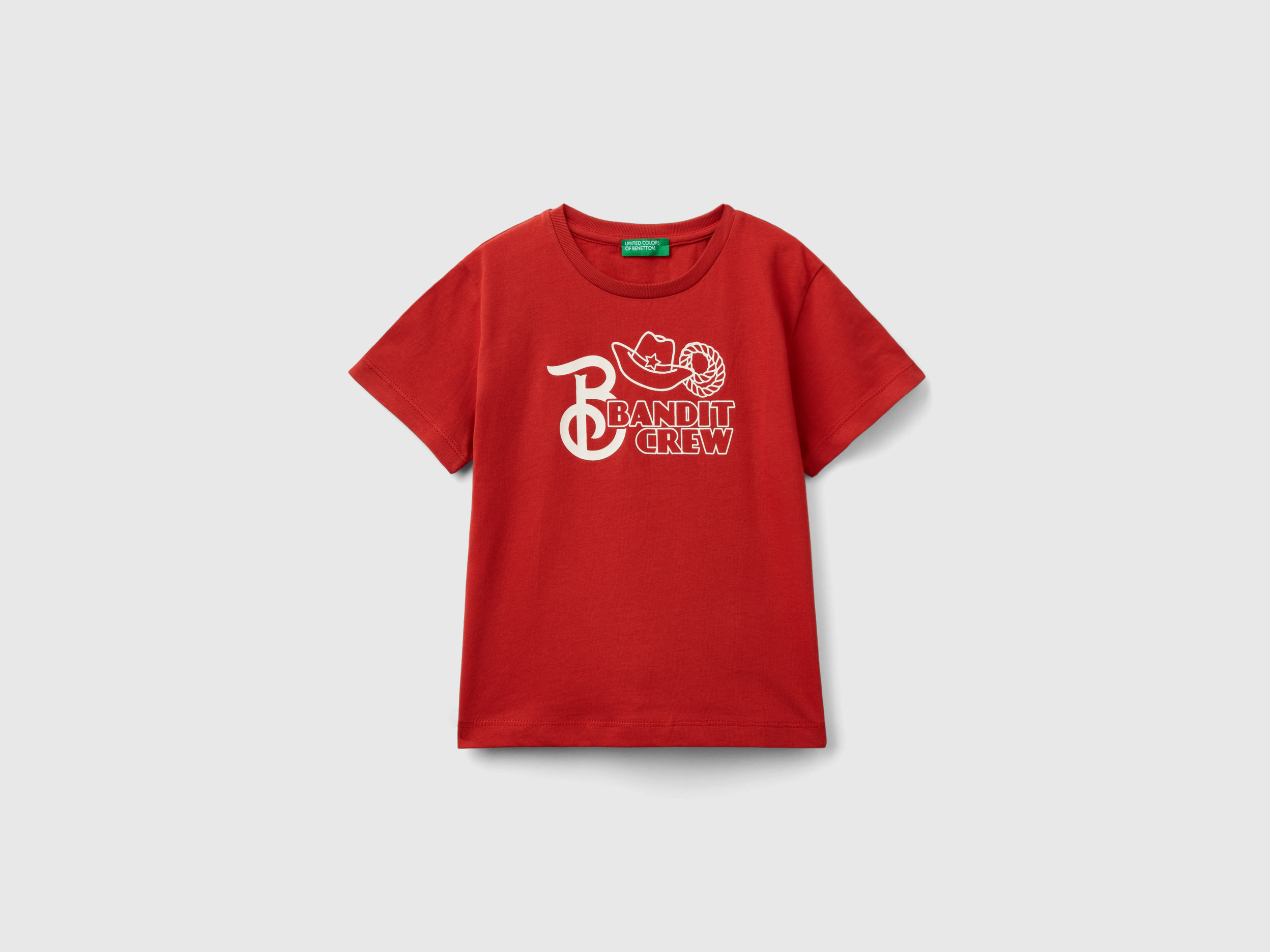 Benetton, T-shirt In Organic Cotton With Print, size 3-4, Red, Kids