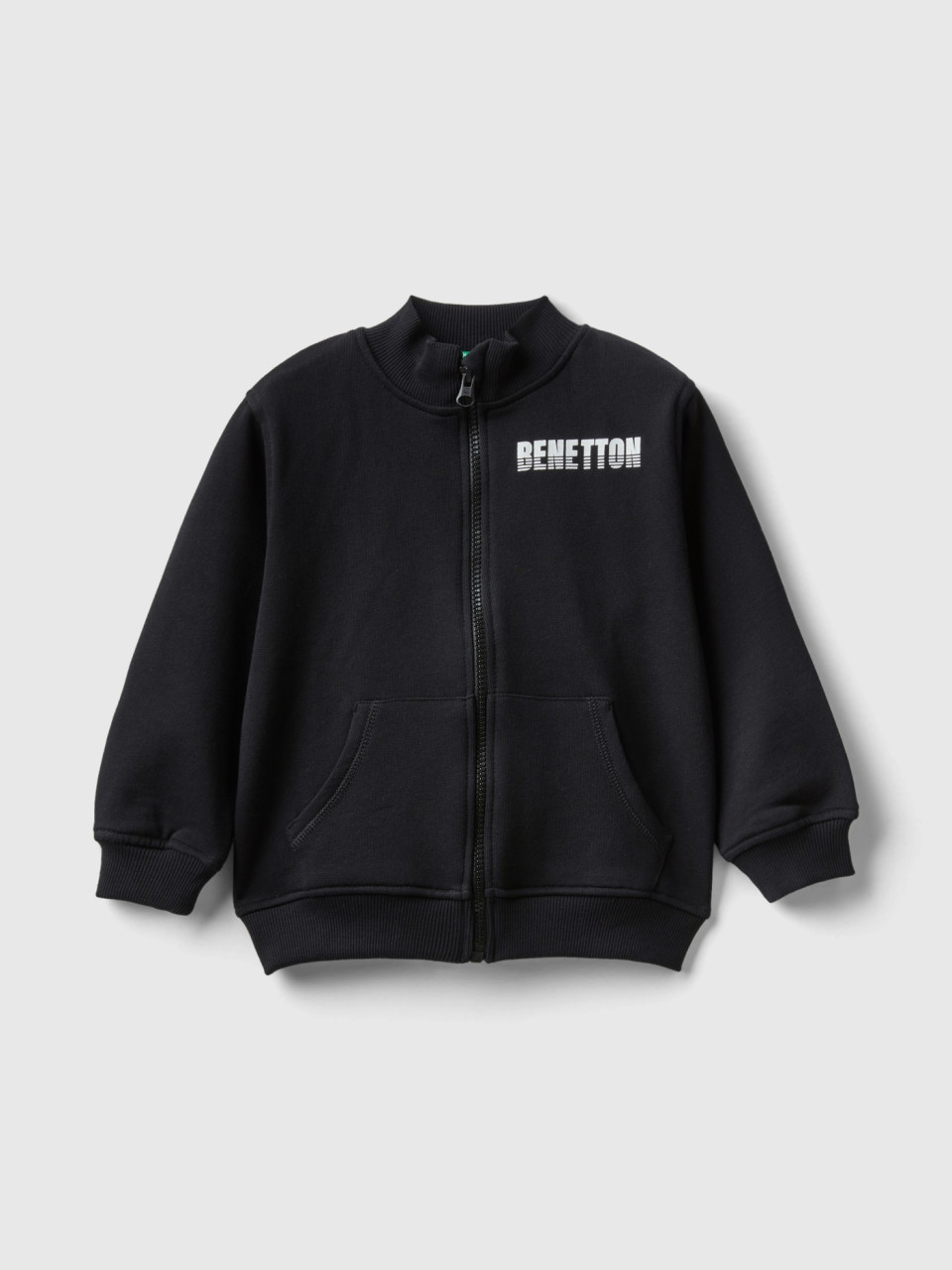 Benetton, Sweatshirt In Organic Cotton With Zip, Black, Kids