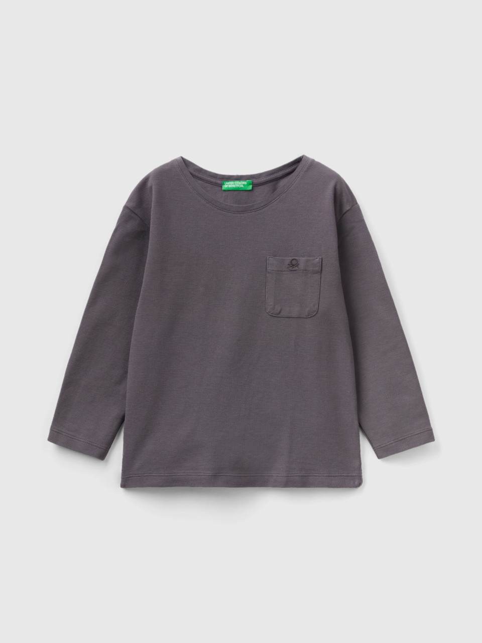 Benetton, T-shirt With Pique Pocket, Dark Gray, Kids
