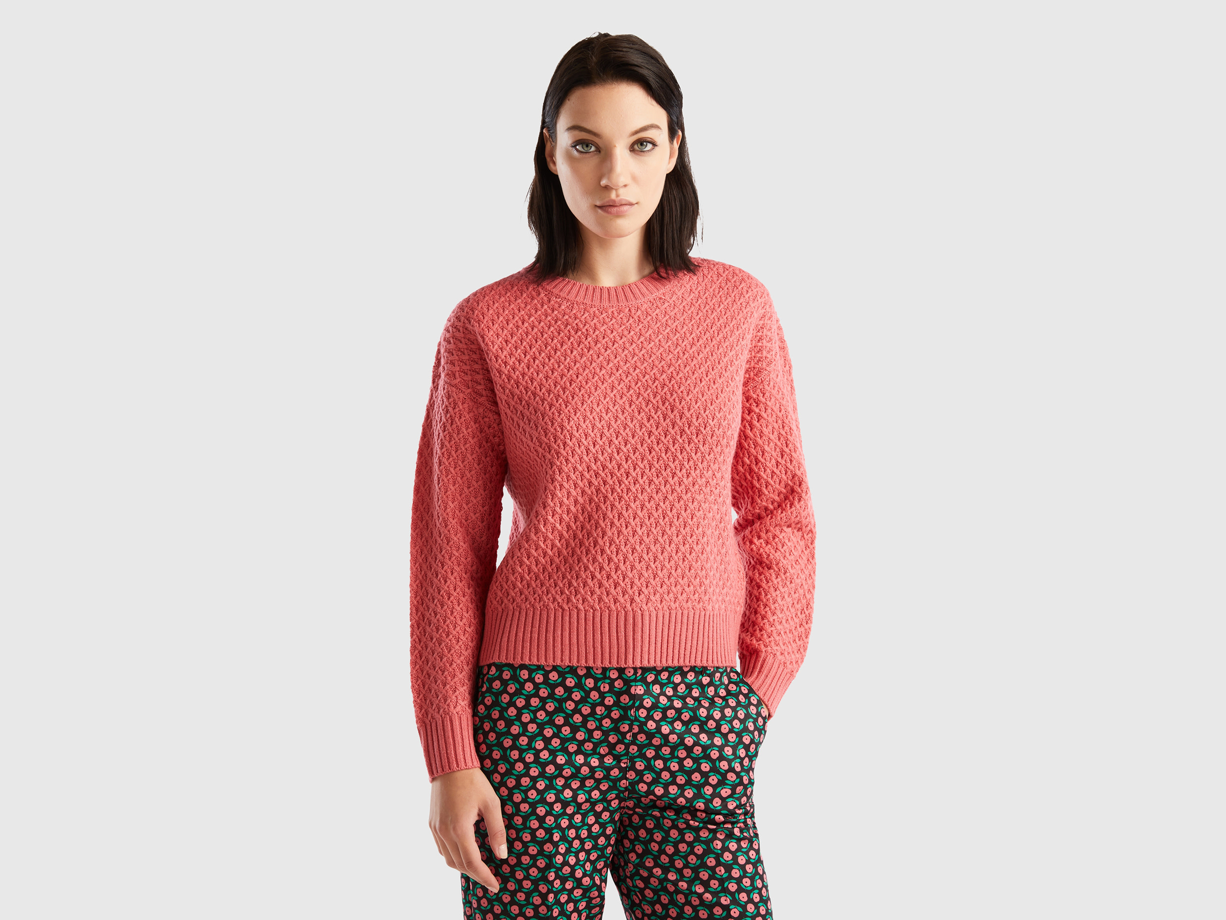 Benetton, Boxy Fit Knit Sweater, size M, Salmon, Women