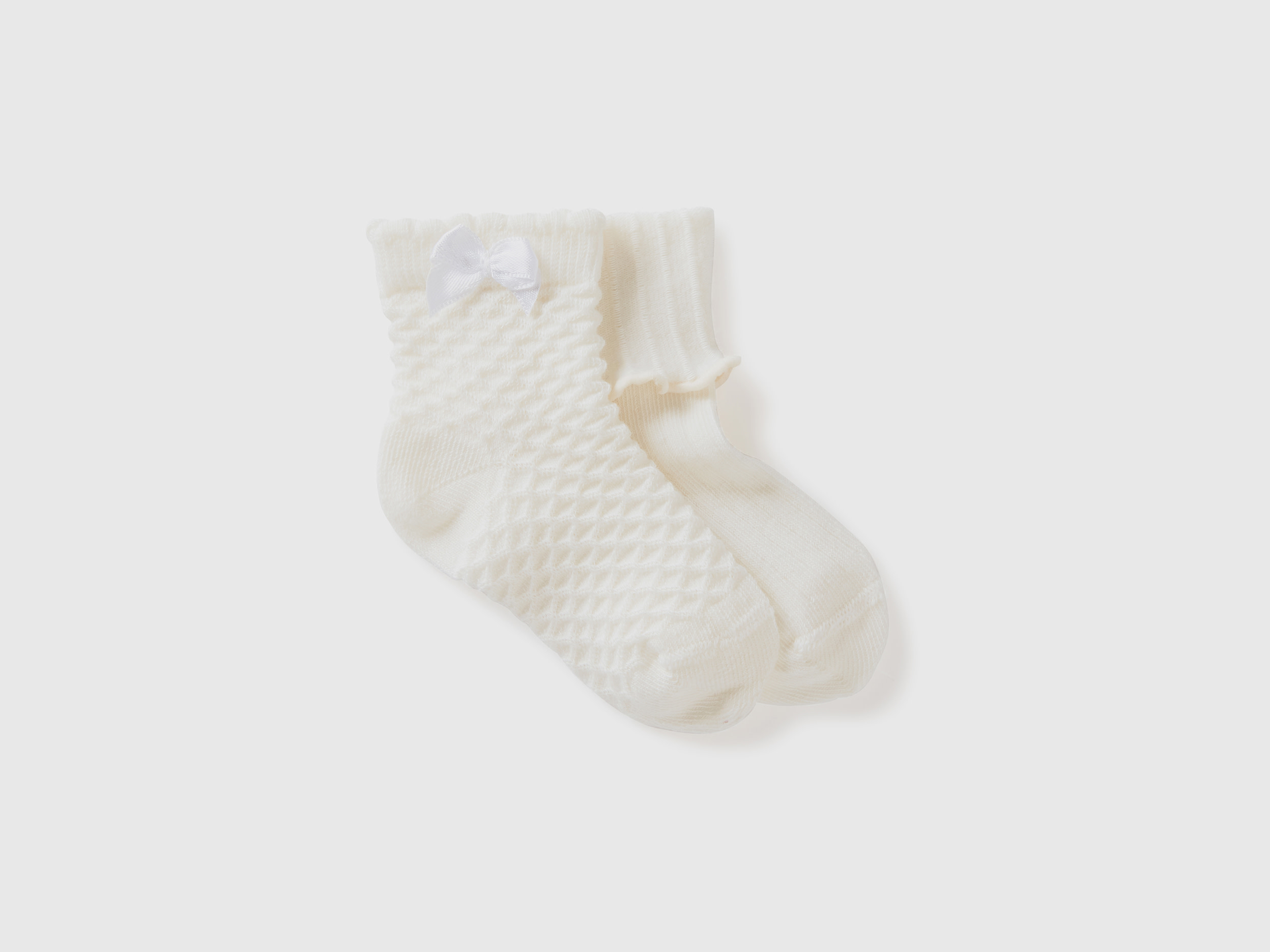 Image of Benetton, Socks Set In Organic Cotton Blend, size 50, Creamy White, Kids