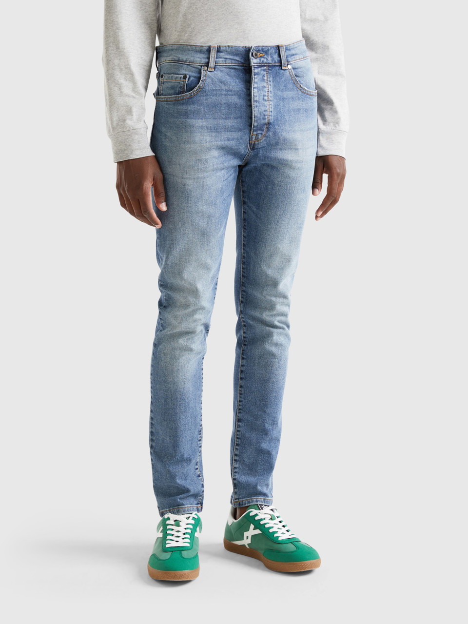 Benetton, Jeans Coupe Skinny, Bleu Clair, Homme