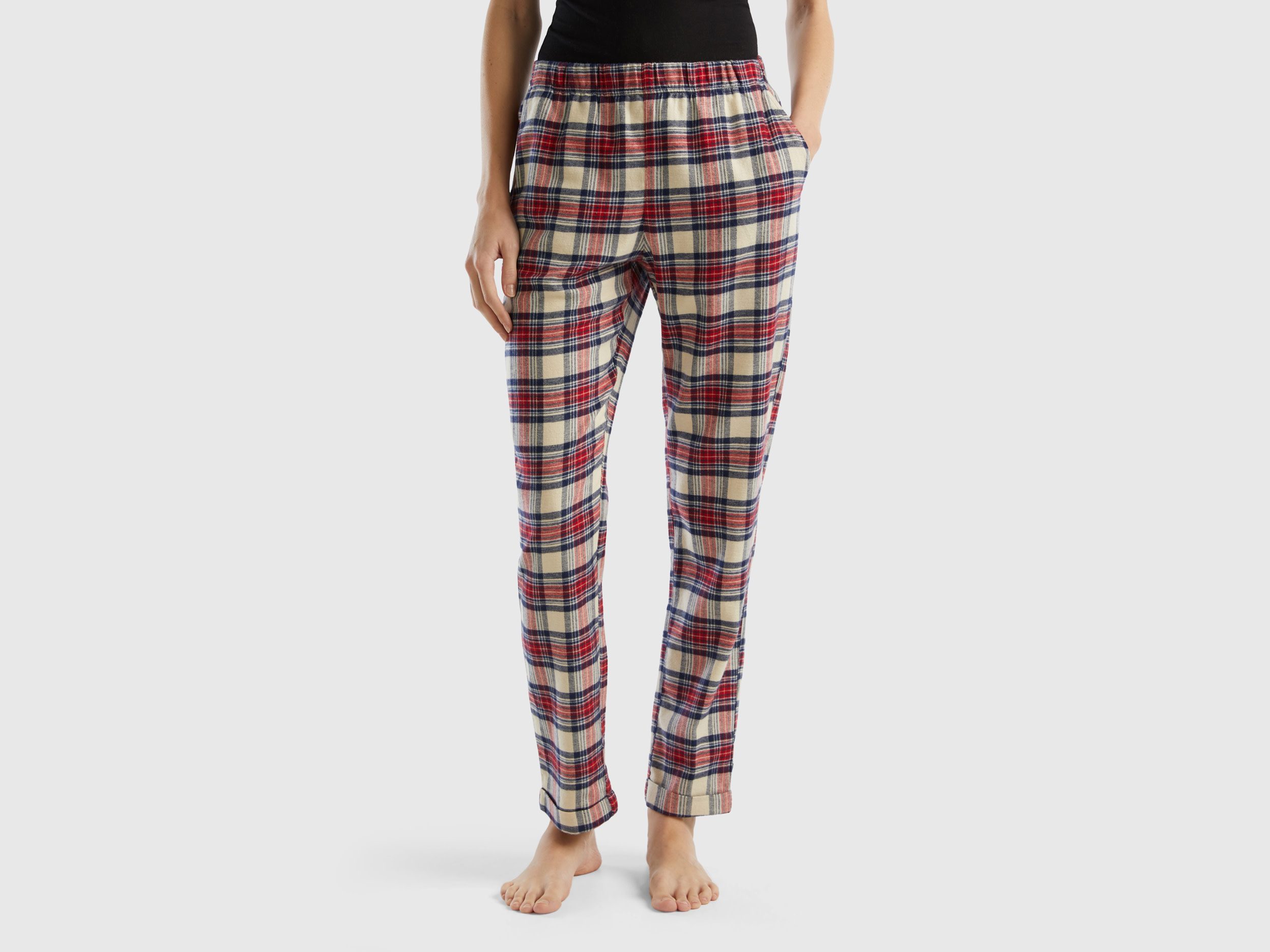 Benetton, Red And Blue Tartan Trousers, size M, Multi-color, Women