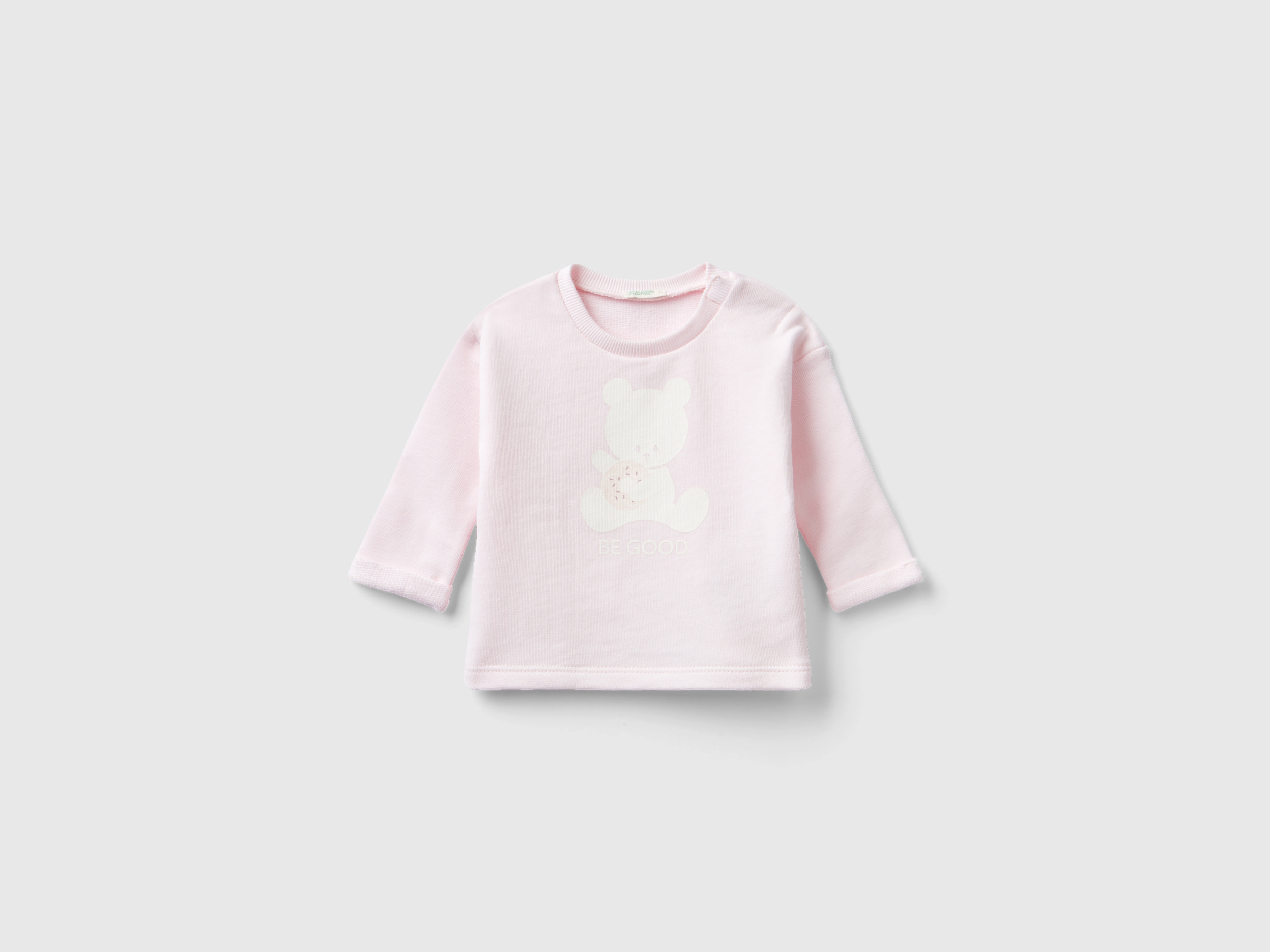 Benetton, Organic Cotton Sweatshirt With Print, size 12-18, Soft Pink, Kids