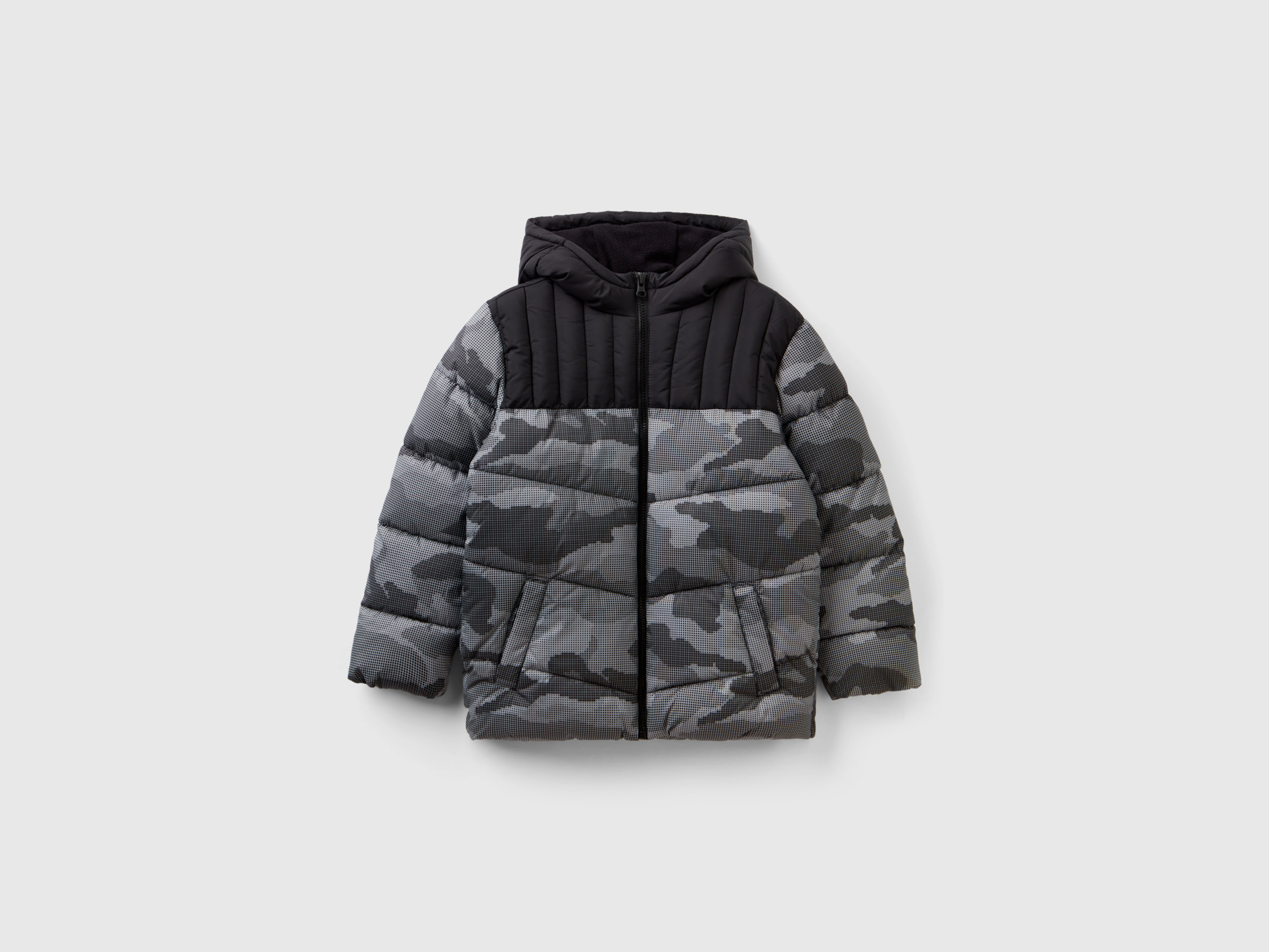 Benetton, Gray Camouflage Padded Jacket, size S, Gray, Kids