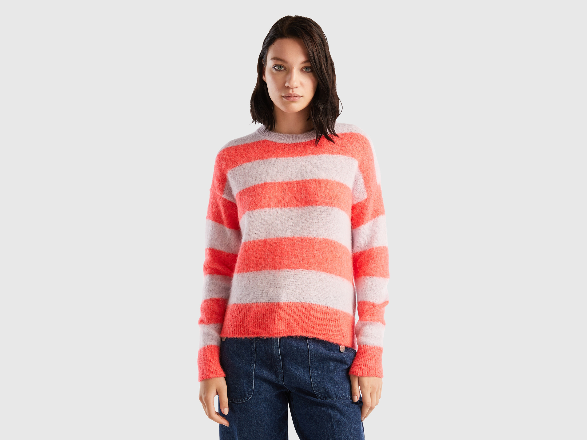 Benetton, Striped Sweater In Alpaca Blend, size XS, Orange, Women