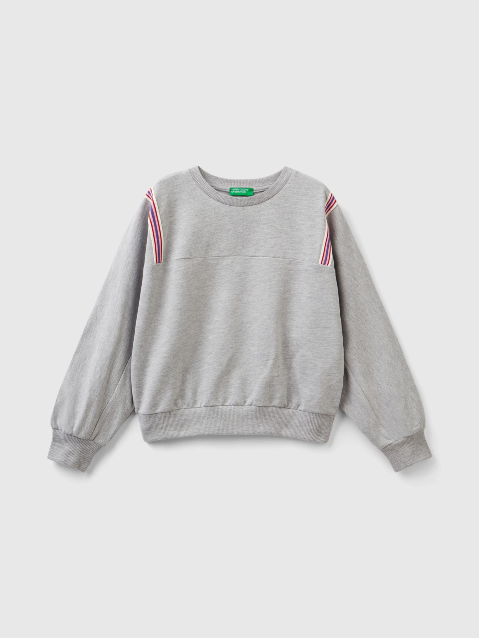Benetton, Sweatshirt With Striped Details, Gray, Kids