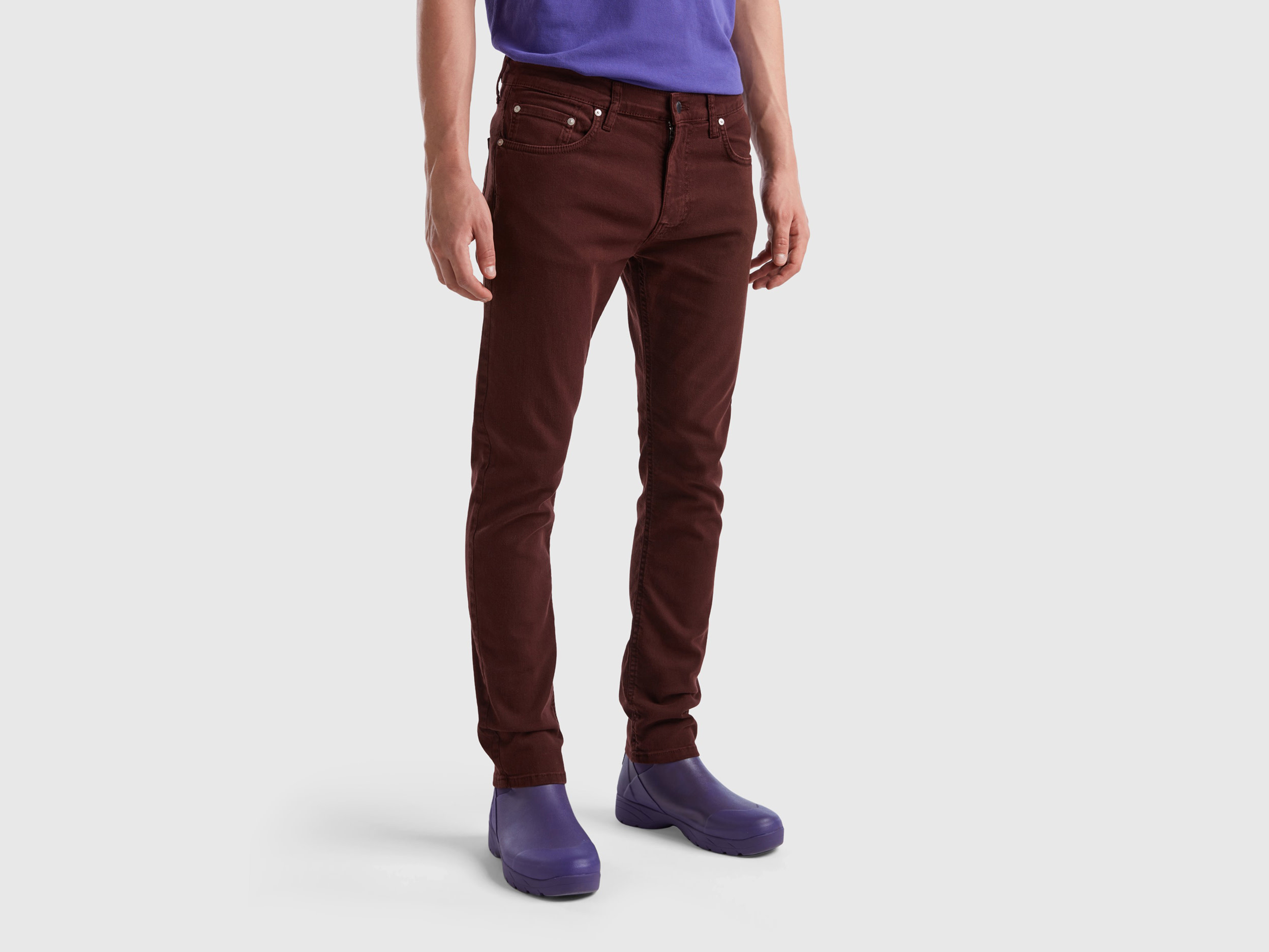 Benetton, Five Pocket Slim Fit Trousers, size 34, Dark Brown, Men