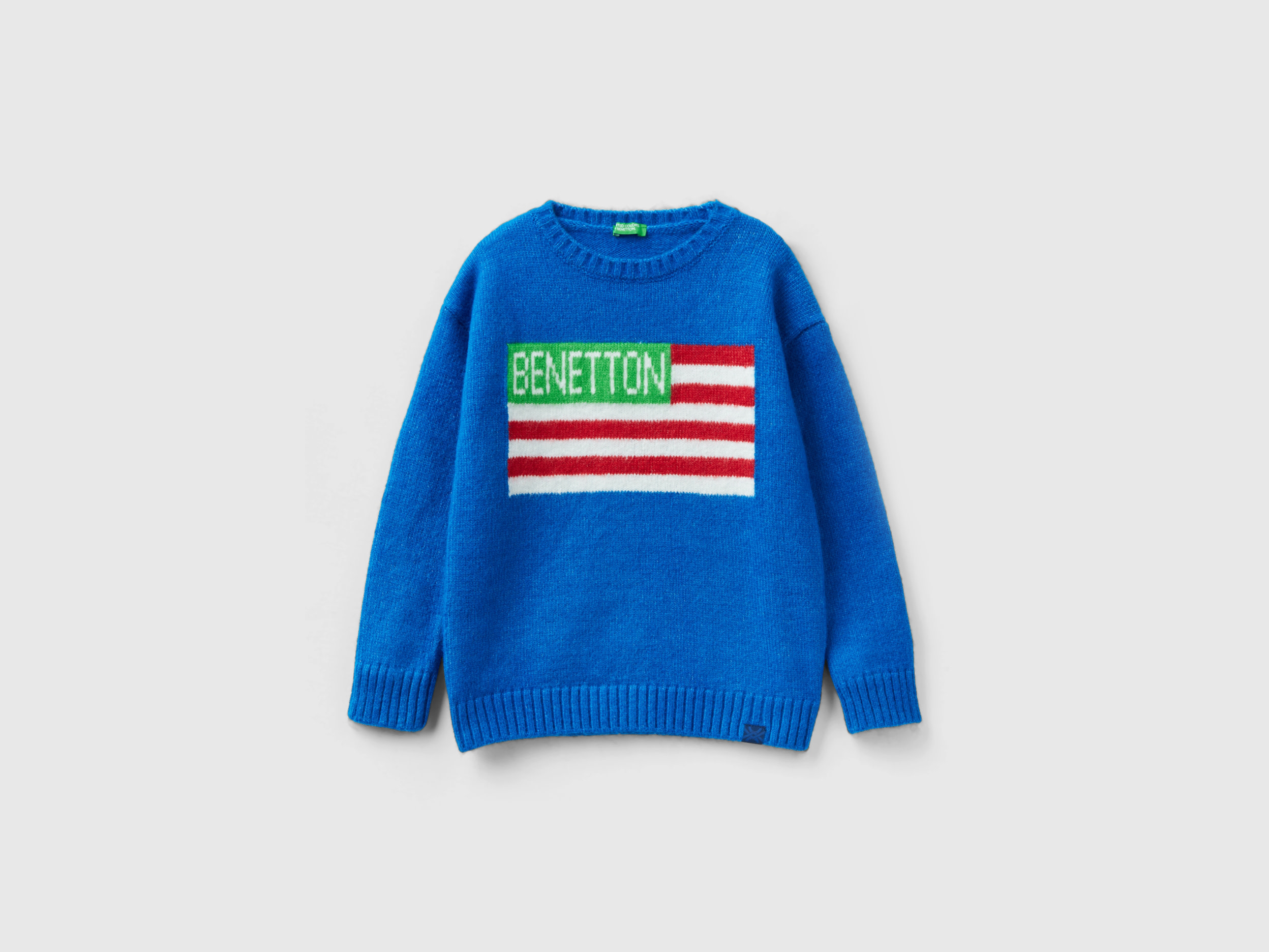 Benetton, Sweater With Flag Inlay, size L, Bright Blue, Kids
