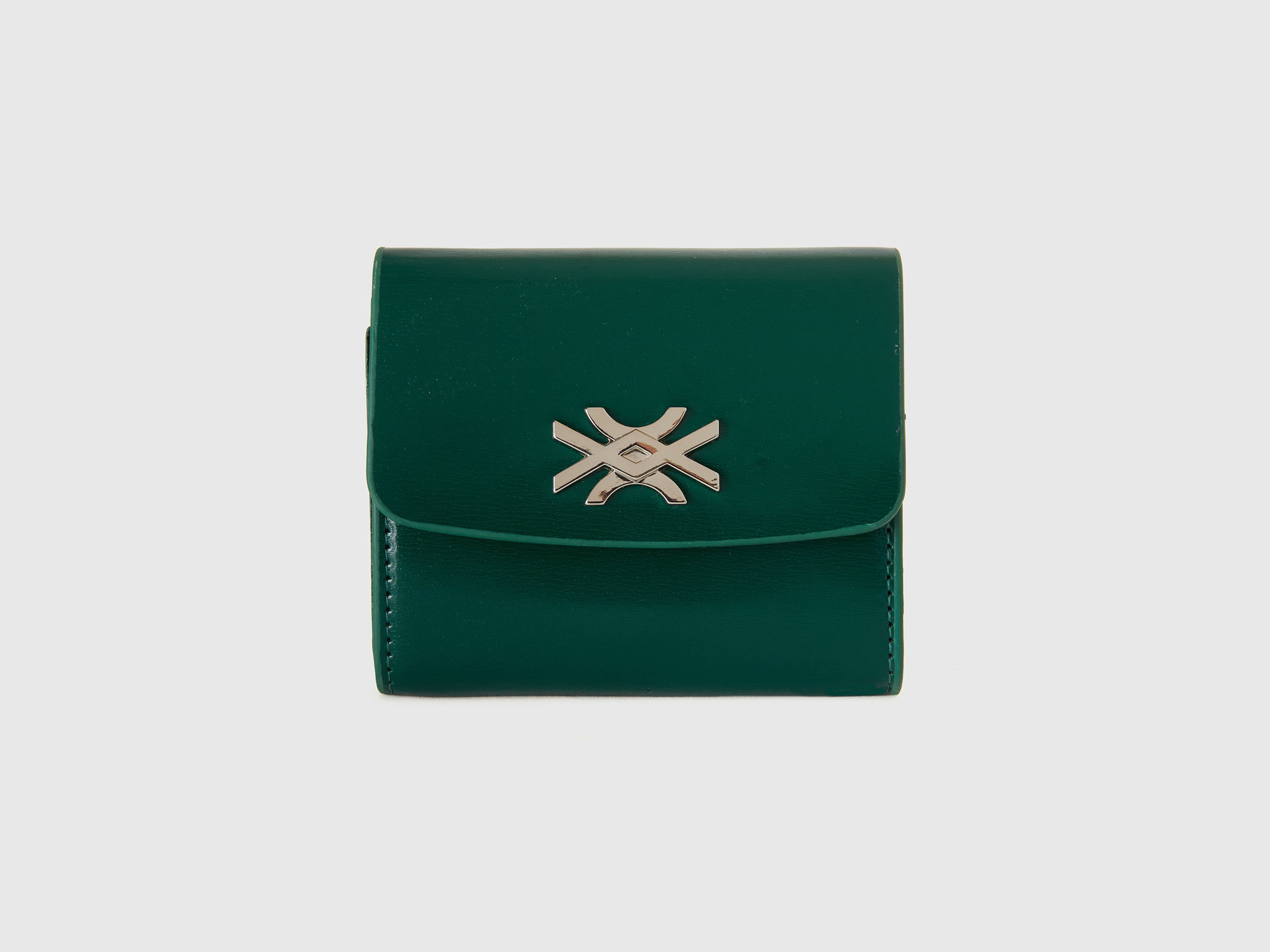 Benetton, Portafoglio Piccolo Effetto Vernice, Verde Scuro, Donna