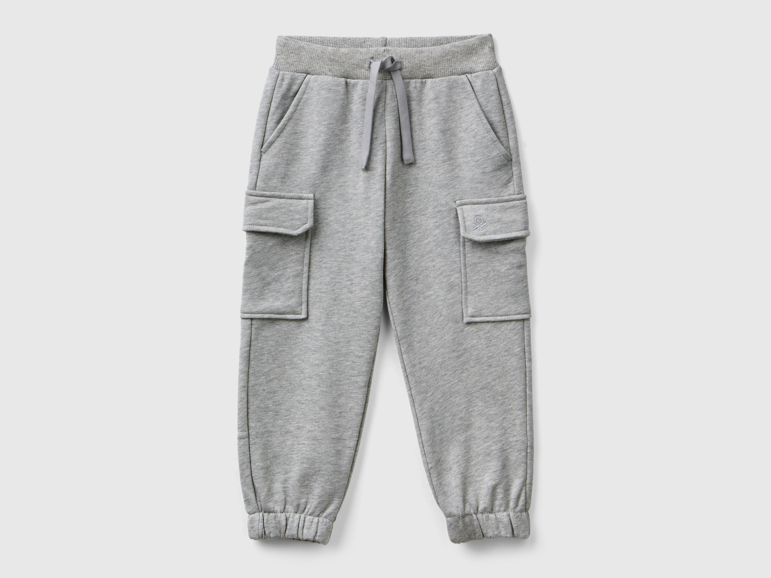 Benetton, Pantaloni Cargo In Felpa, Grigio Chiaro, Bambini