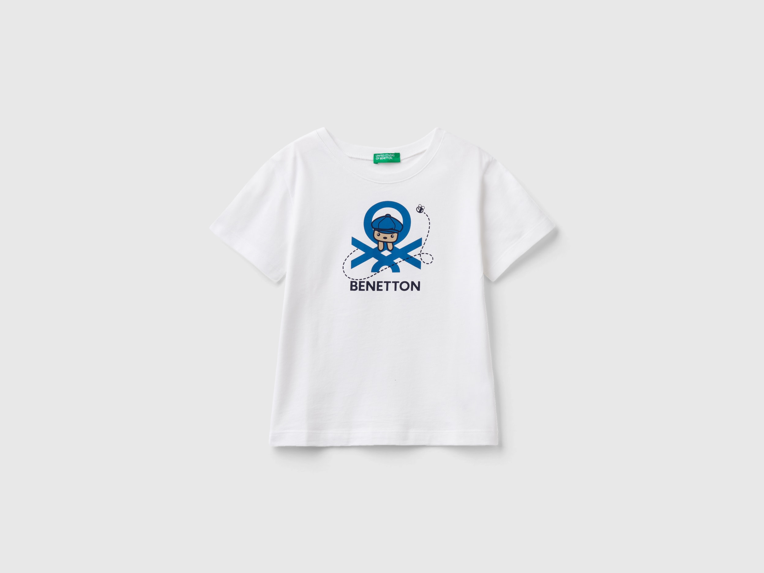 Benetton, T-shirt With Print In 100% Organic Cotton, size 2-3, White, Kids
