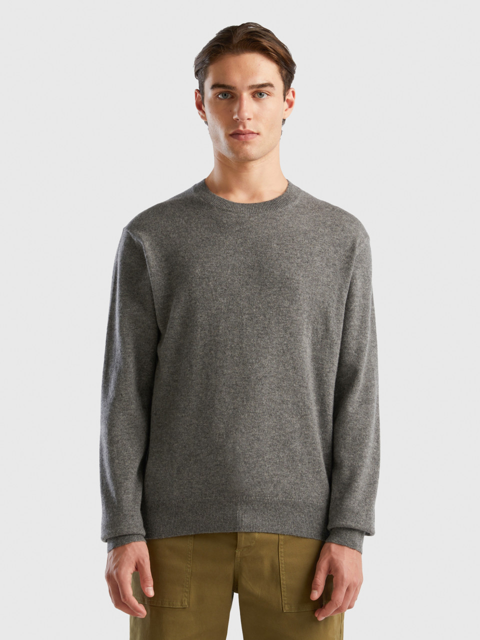 Benetton, Dark Gray Sweater In Pure Cashmere, Dark Gray, Men