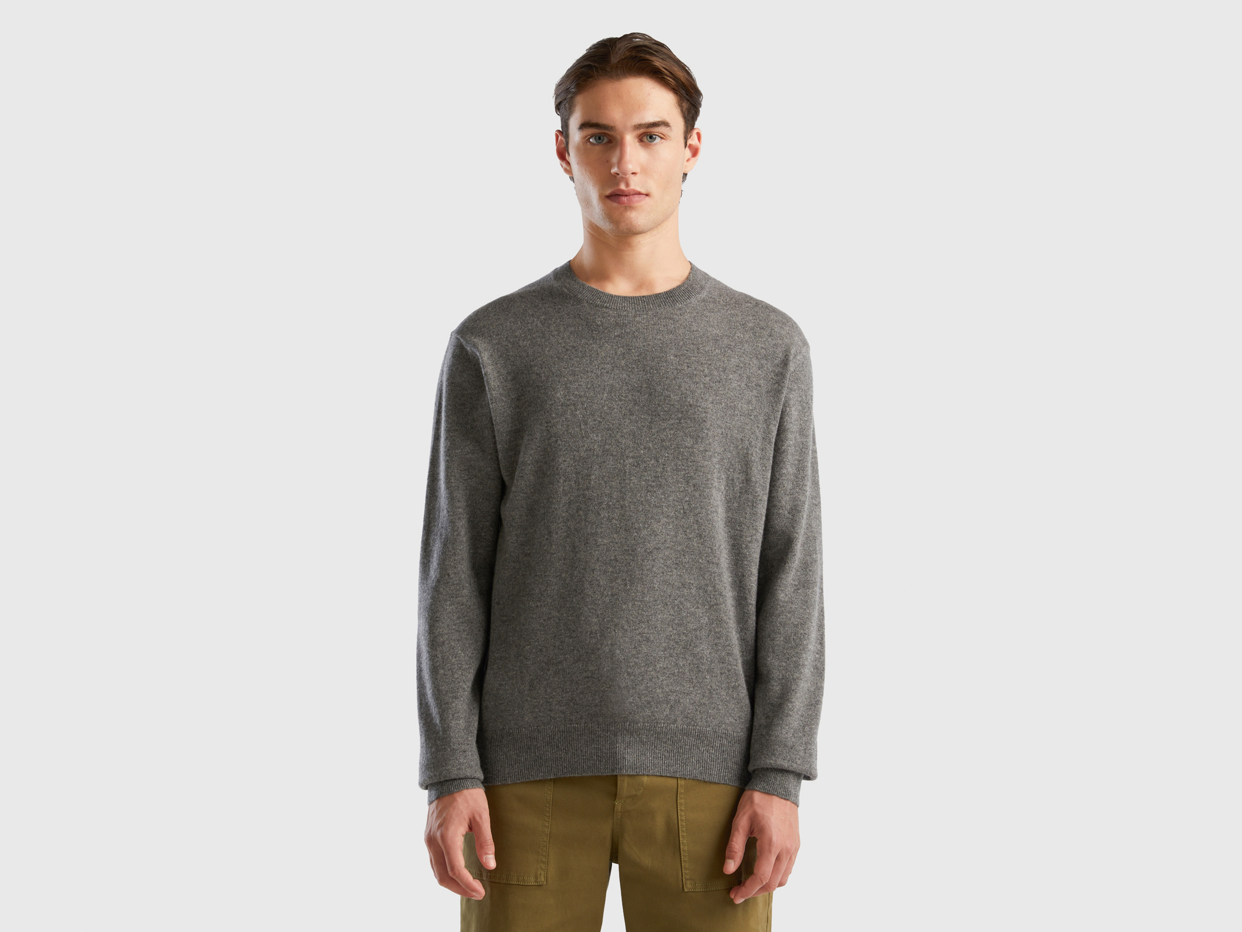 Benetton, Dark Gray Sweater In Pure Cashmere, size M, Dark Gray, Men