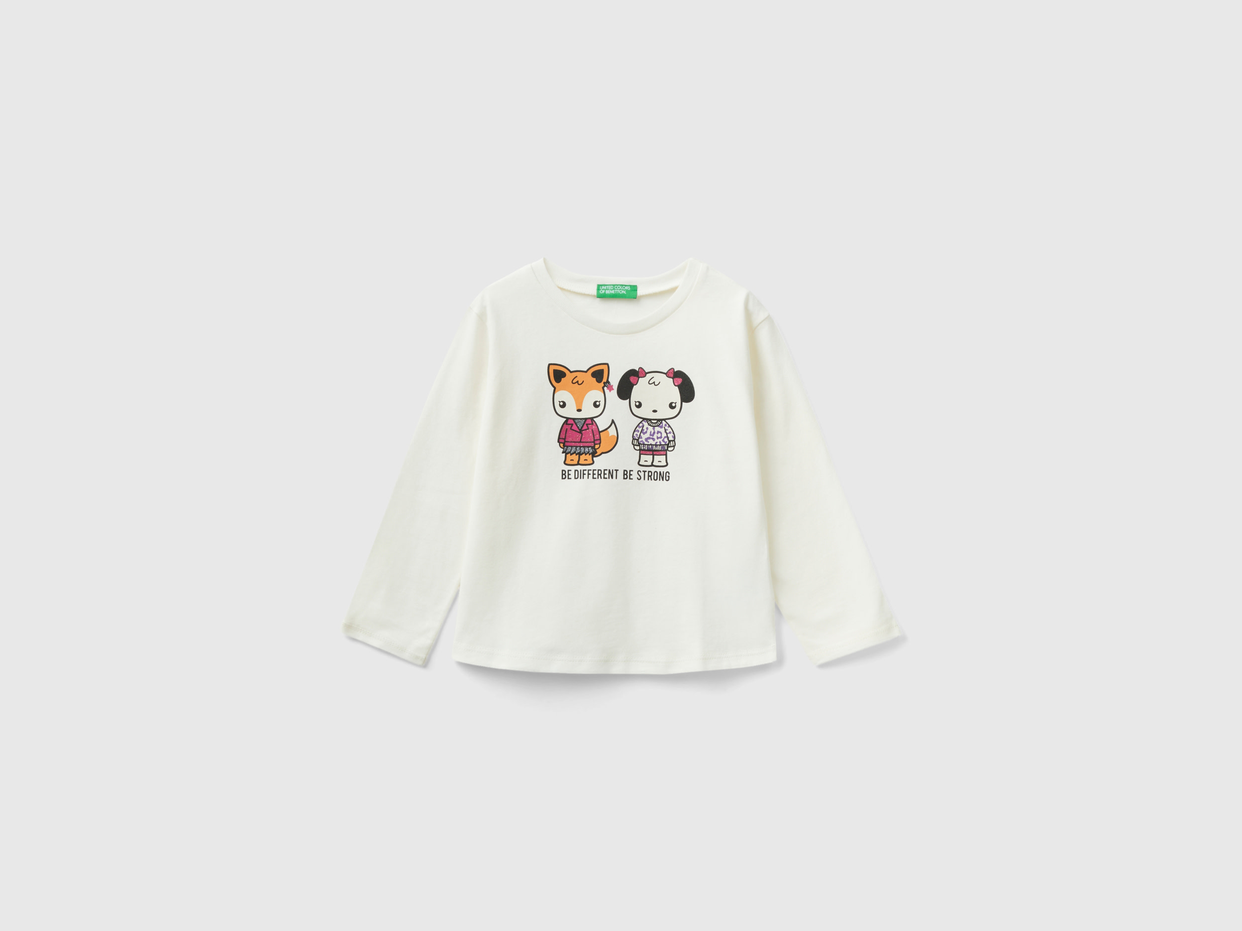 Benetton, T-shirt With Print In Warm Cotton, size 18-24, Creamy White, Kids