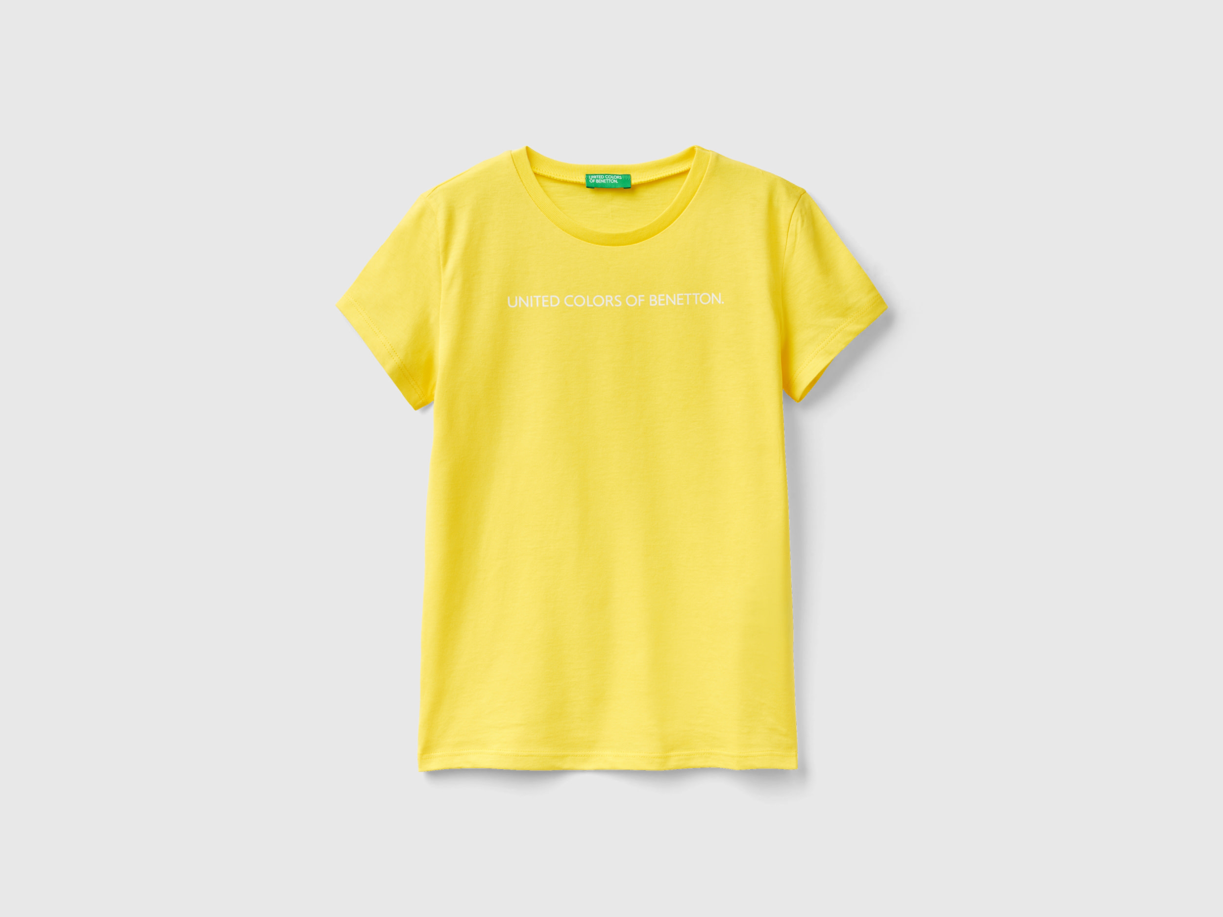Benetton, 100% Cotton T-shirt With Logo, size 3XL, Yellow, Kids