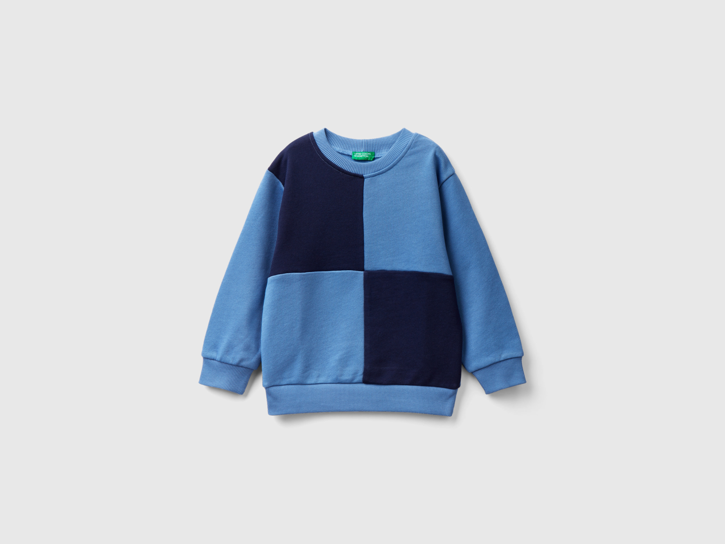 Benetton, Sweatshirt With Maxi Check, size 3-4, Light Blue, Kids