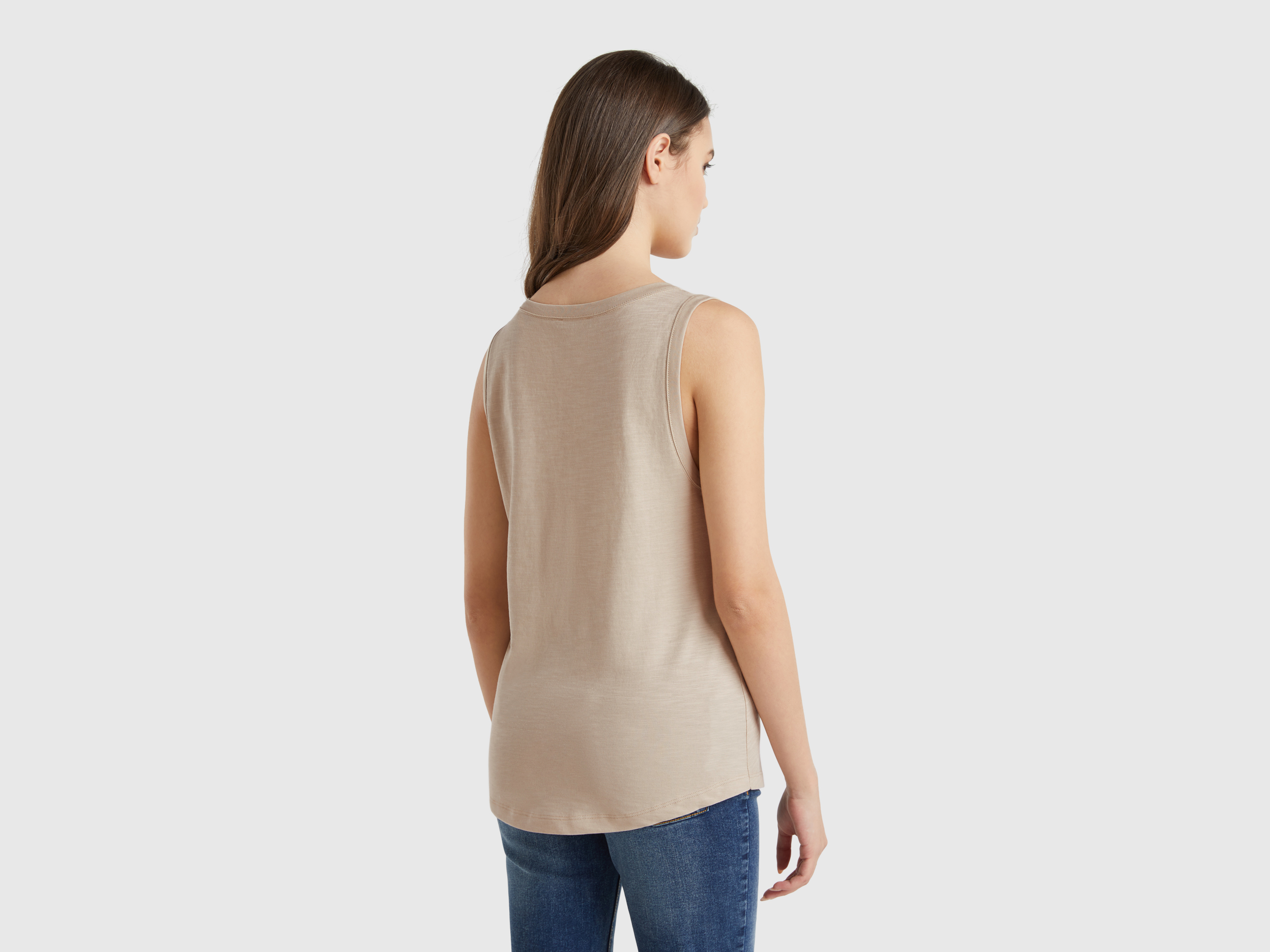 Benetton, Φανέλα Από Ελαφρύ Βαμβακερό, size XXS, Μπεζ, Γυναικεία φωτογραφία