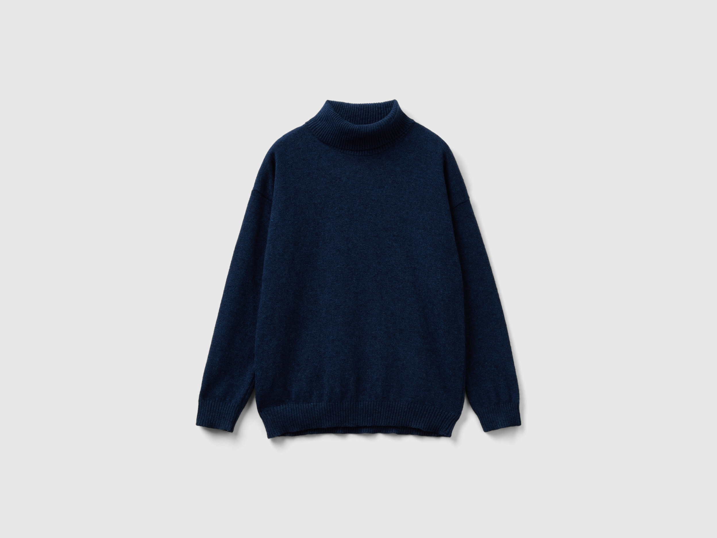 Benetton, Turtleneck Sweater In Cashmere And Wool Blend, size 3XL, Dark Blue, Kids