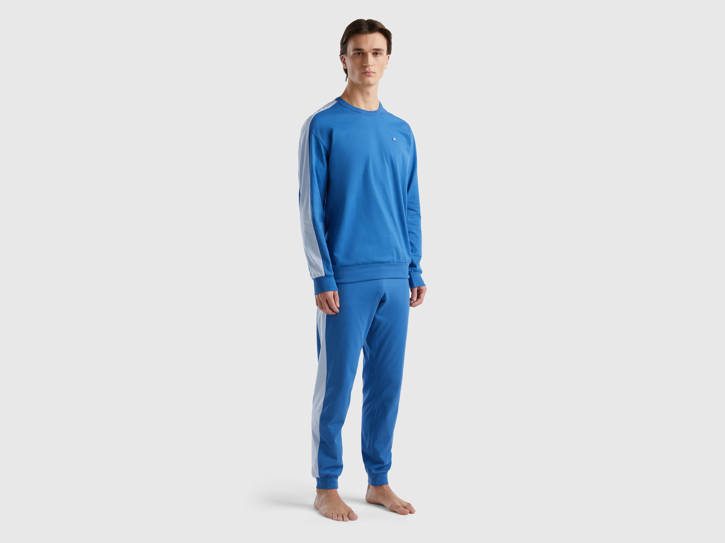 Benetton, Pyjamas With Side Stripes, size M, Blue, Men