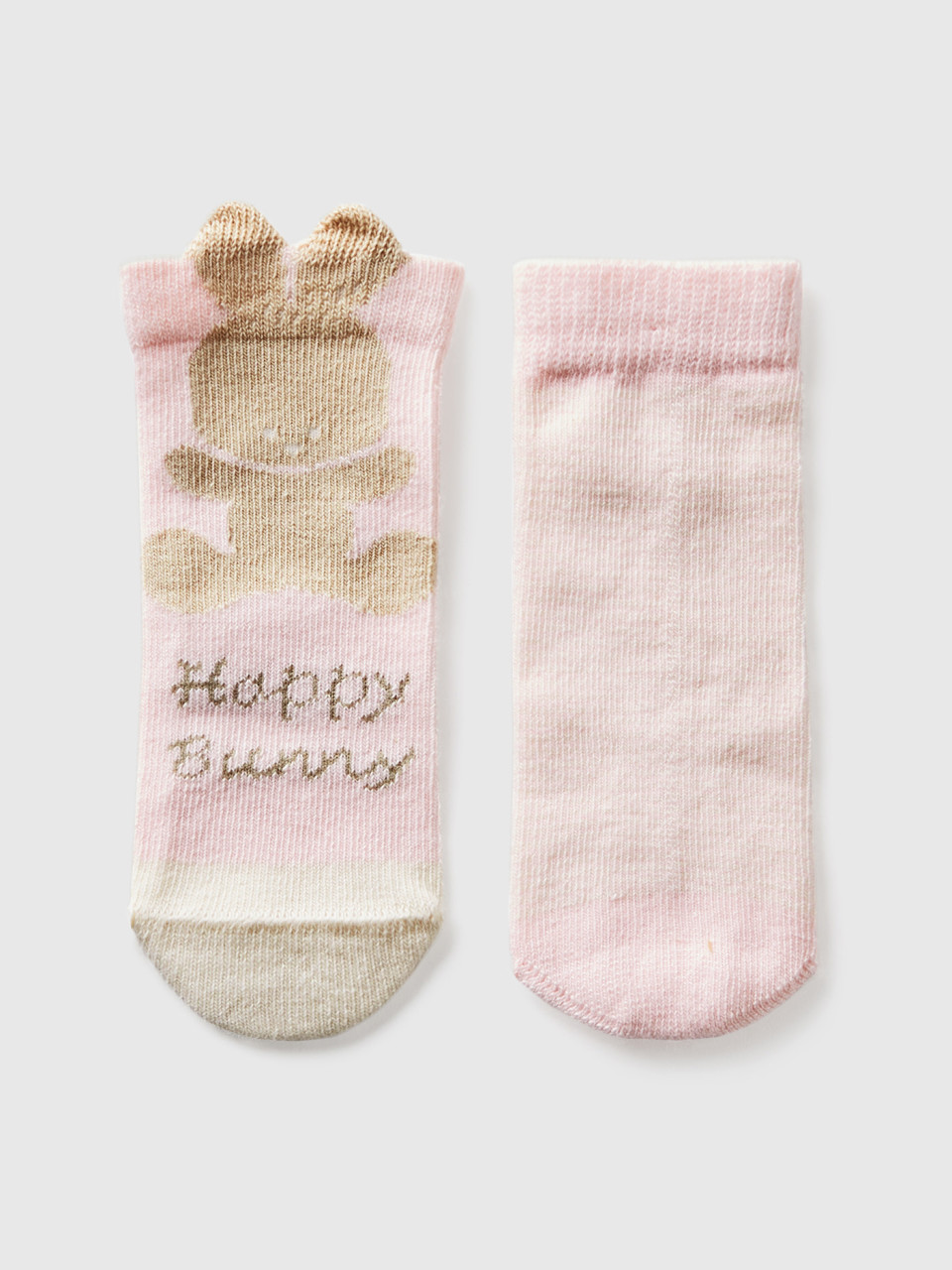 Benetton, Sock Set With Stripes And Bunny, Pink, Kids