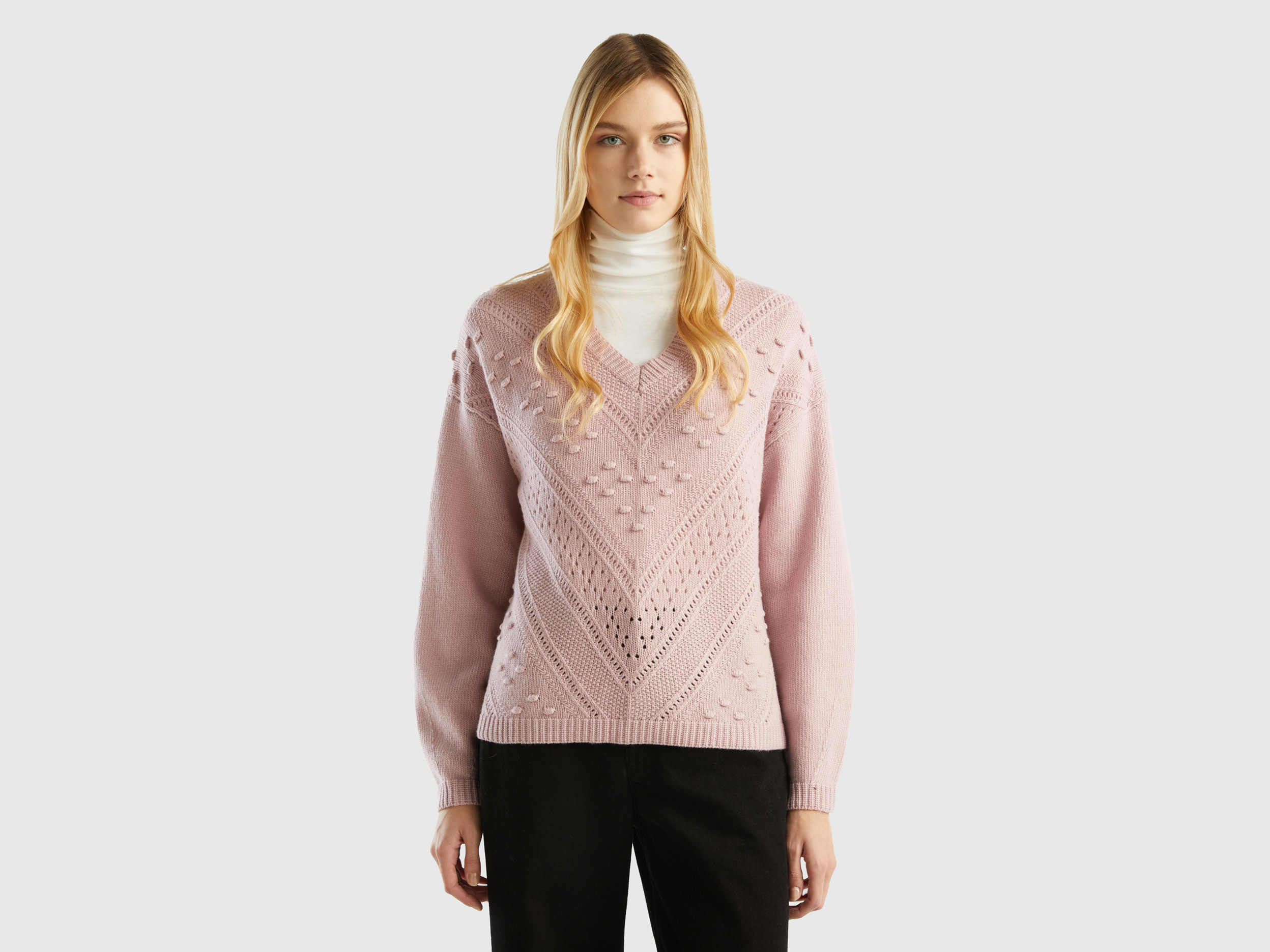 Benetton, Boxy Fit Knit Sweater, size XS-S, Soft Pink, Women