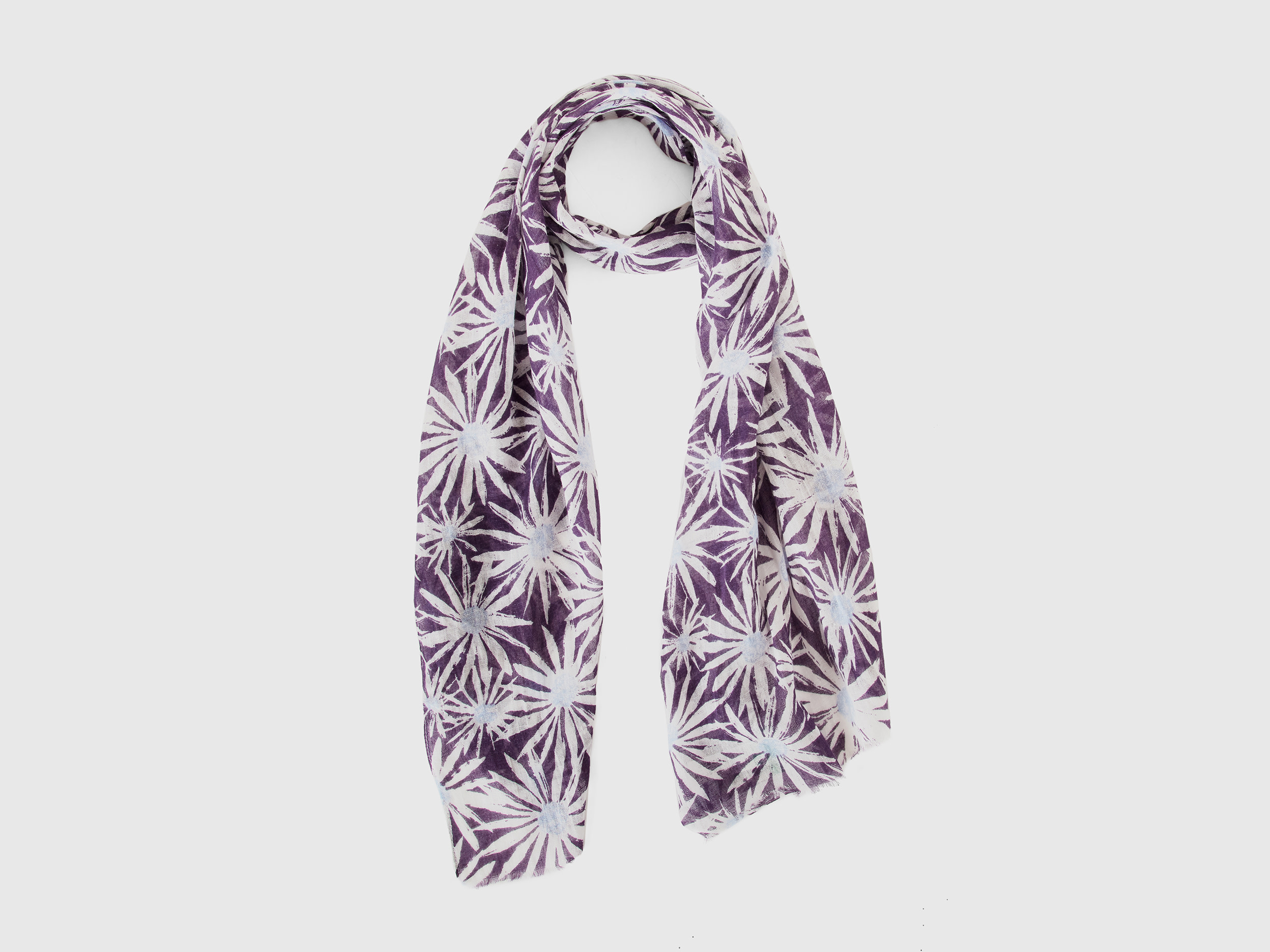 Benetton, Sciarpa In Misto Cotone E Lino, Viola, Donna
